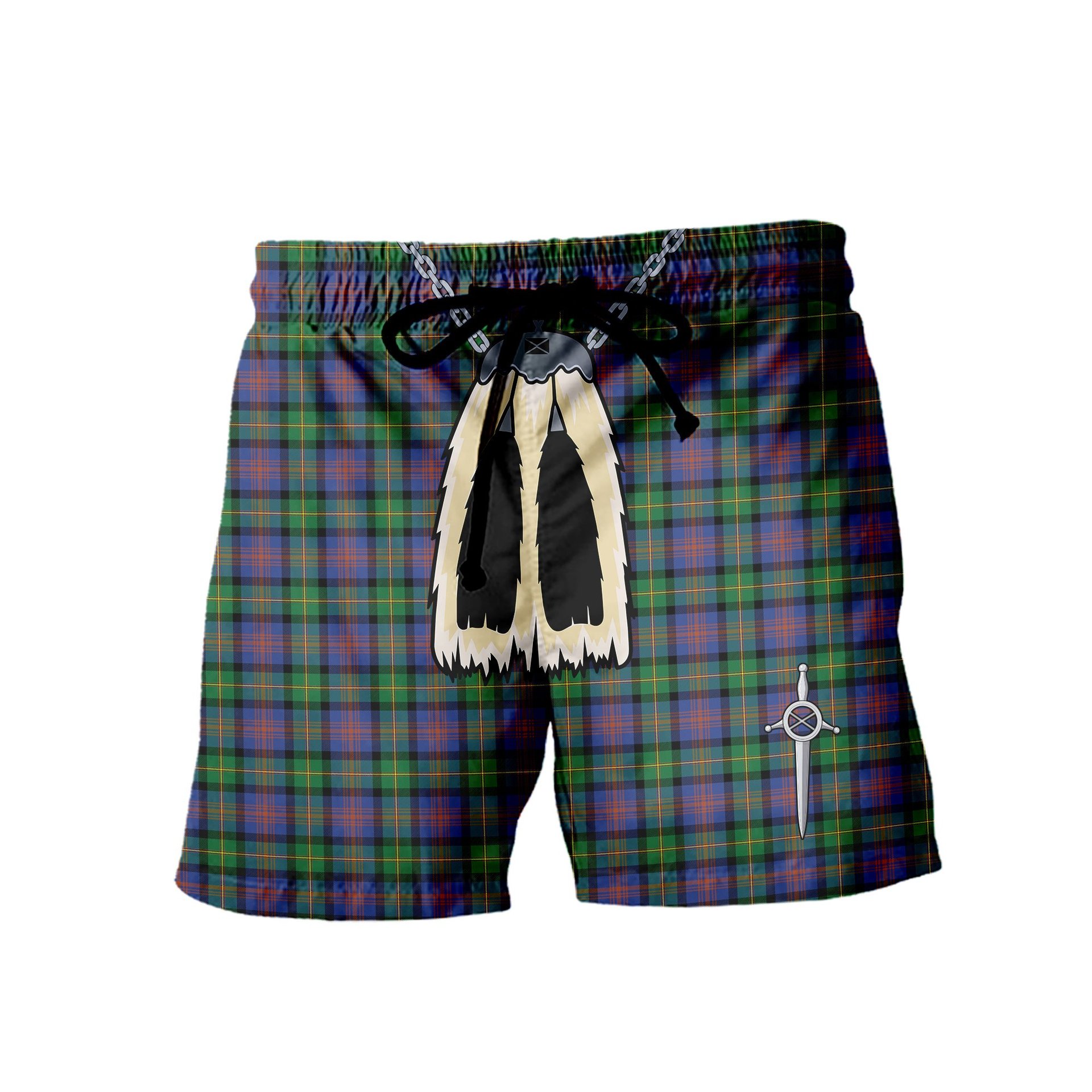 ScotsTee Shop Scottish Logan Ancient Men's Highland Kilt Sporran Tartan Shorts