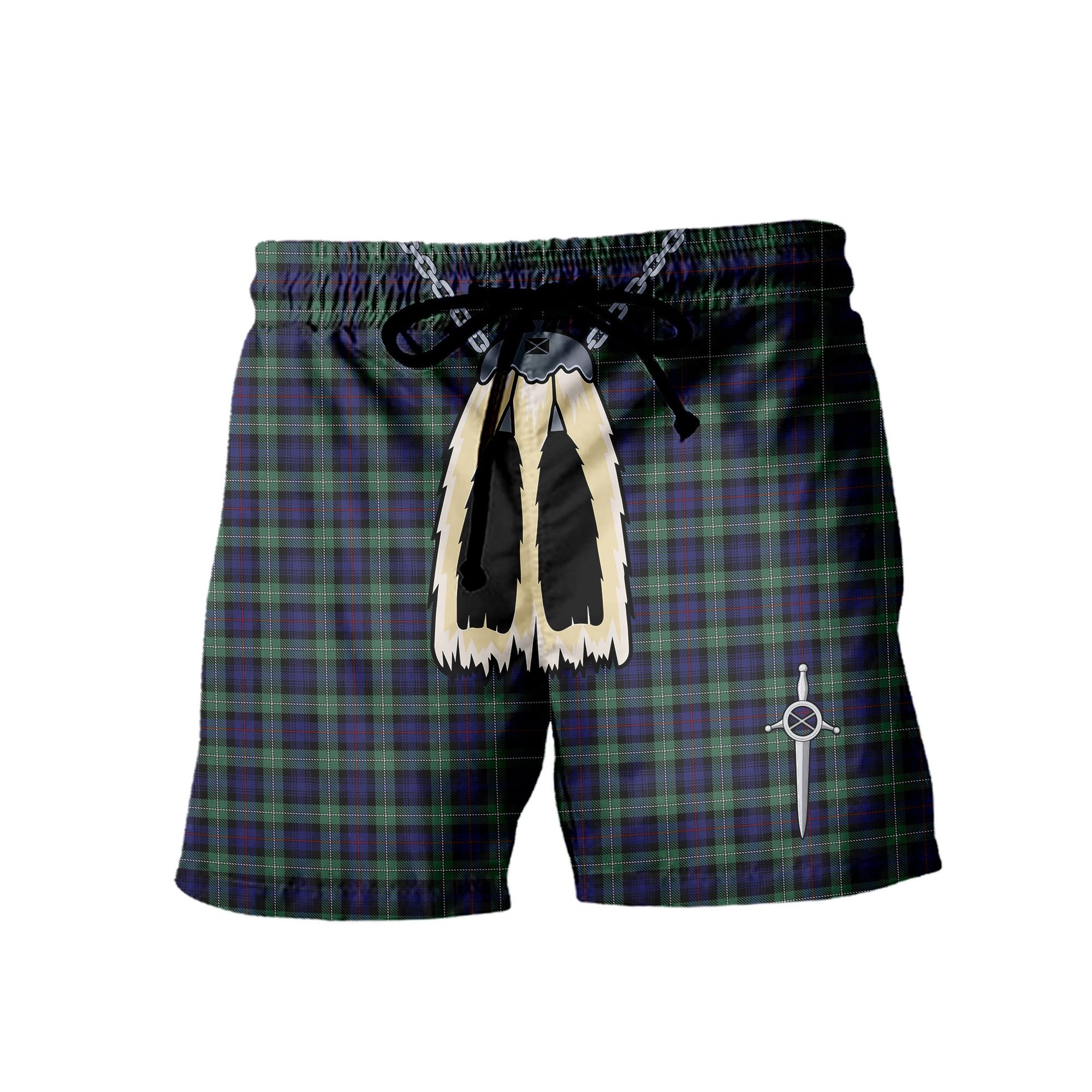 ScotsTee Shop Scottish MacKenzie Hunting Green Men's Highland Kilt Sporran Tartan Shorts