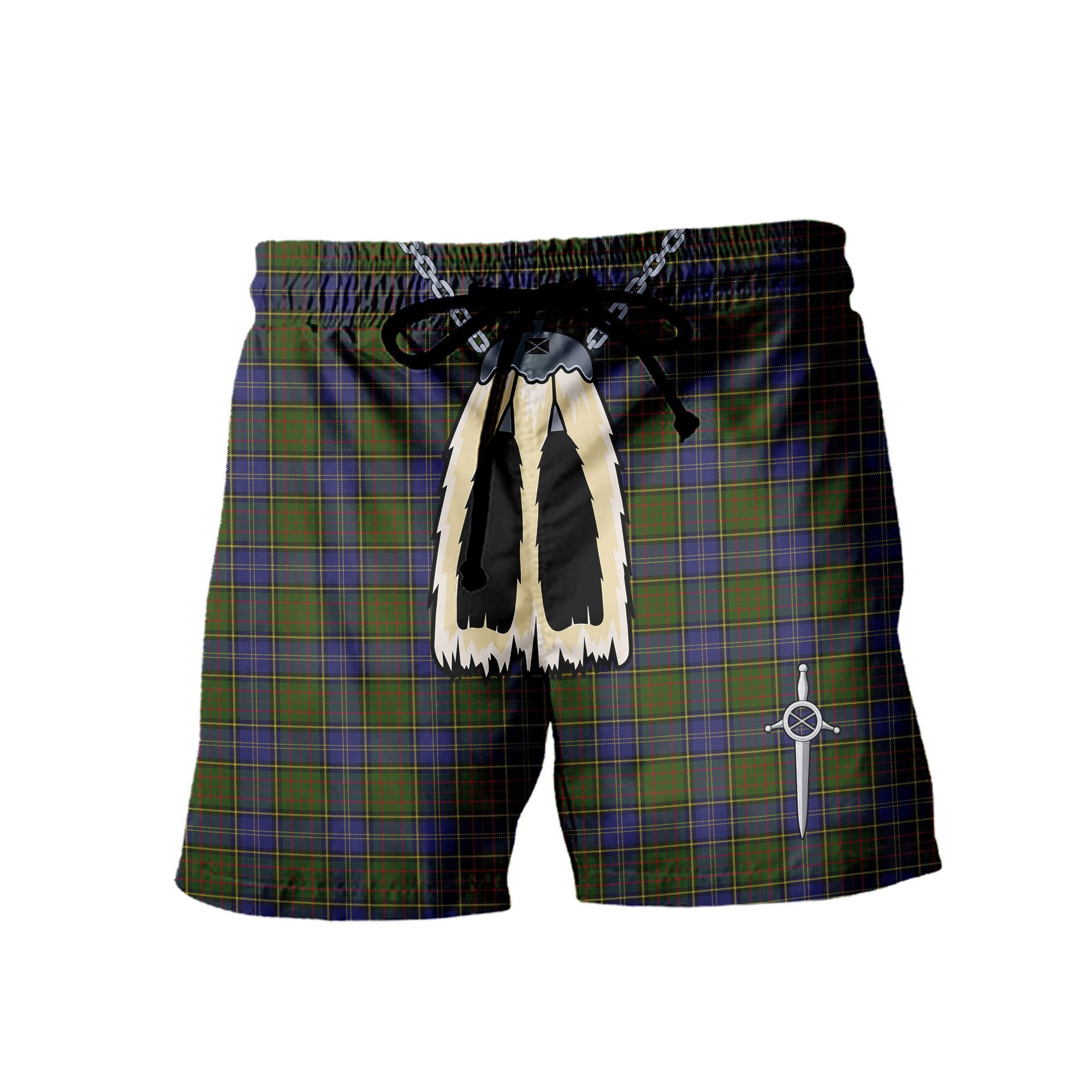 ScotsTee Shop Scottish MacMillan Hunting 2 Men's Highland Kilt Sporran Tartan Shorts