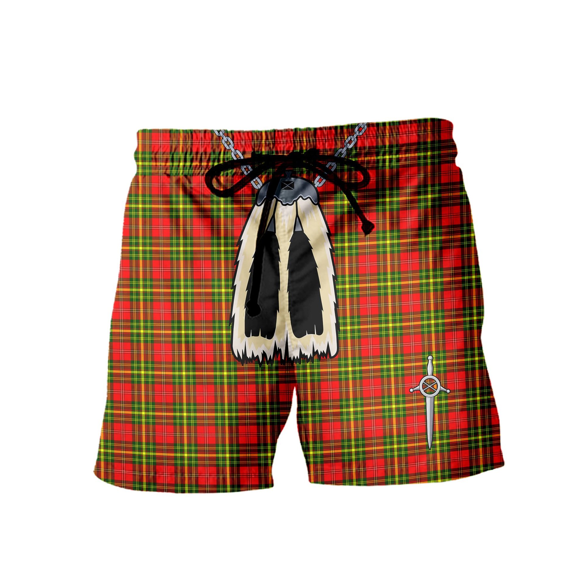 ScotsTee Shop Scottish Leask SC Men's Highland Kilt Sporran Tartan Shorts