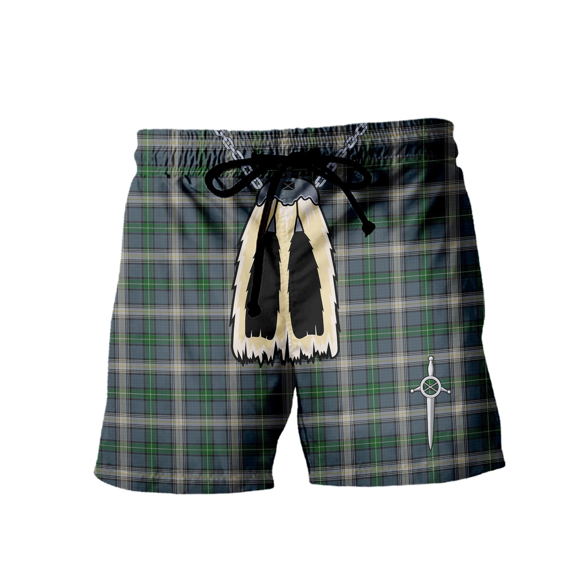 ScotsTee Shop Scottish MacDouall Men's Highland Kilt Sporran Tartan Shorts