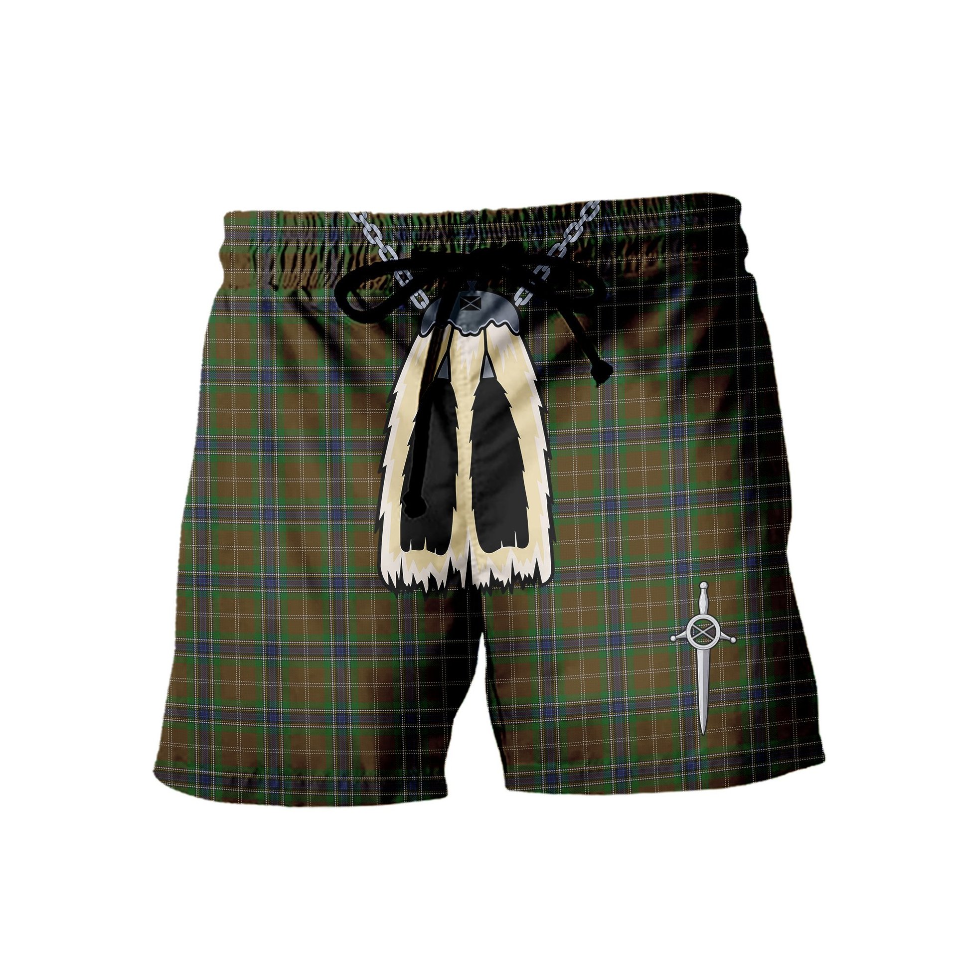 ScotsTee Shop Scottish MacLean of Kingairloch Men's Highland Kilt Sporran Tartan Shorts