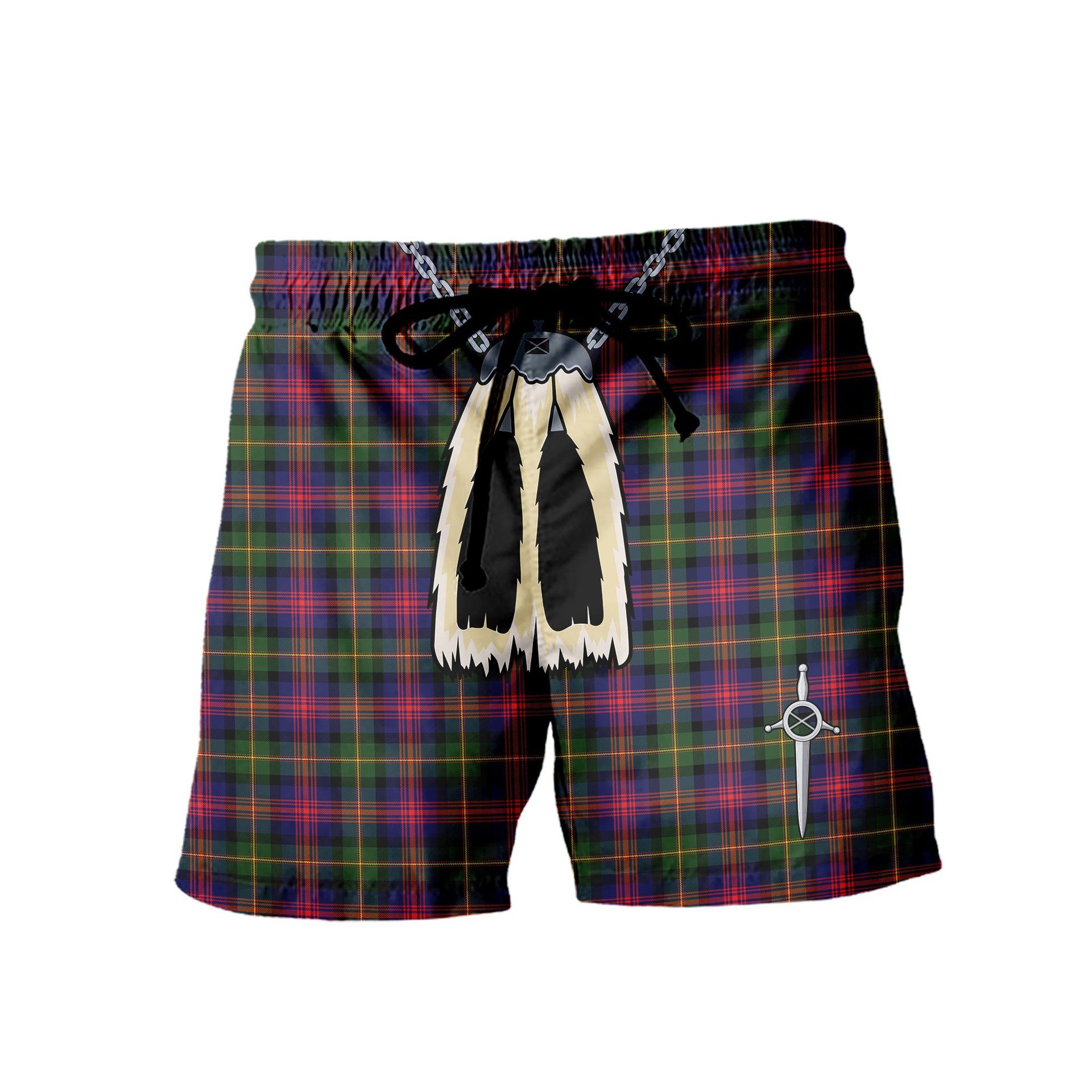 ScotsTee Shop Scottish Logan Modern Men's Highland Kilt Sporran Tartan Shorts