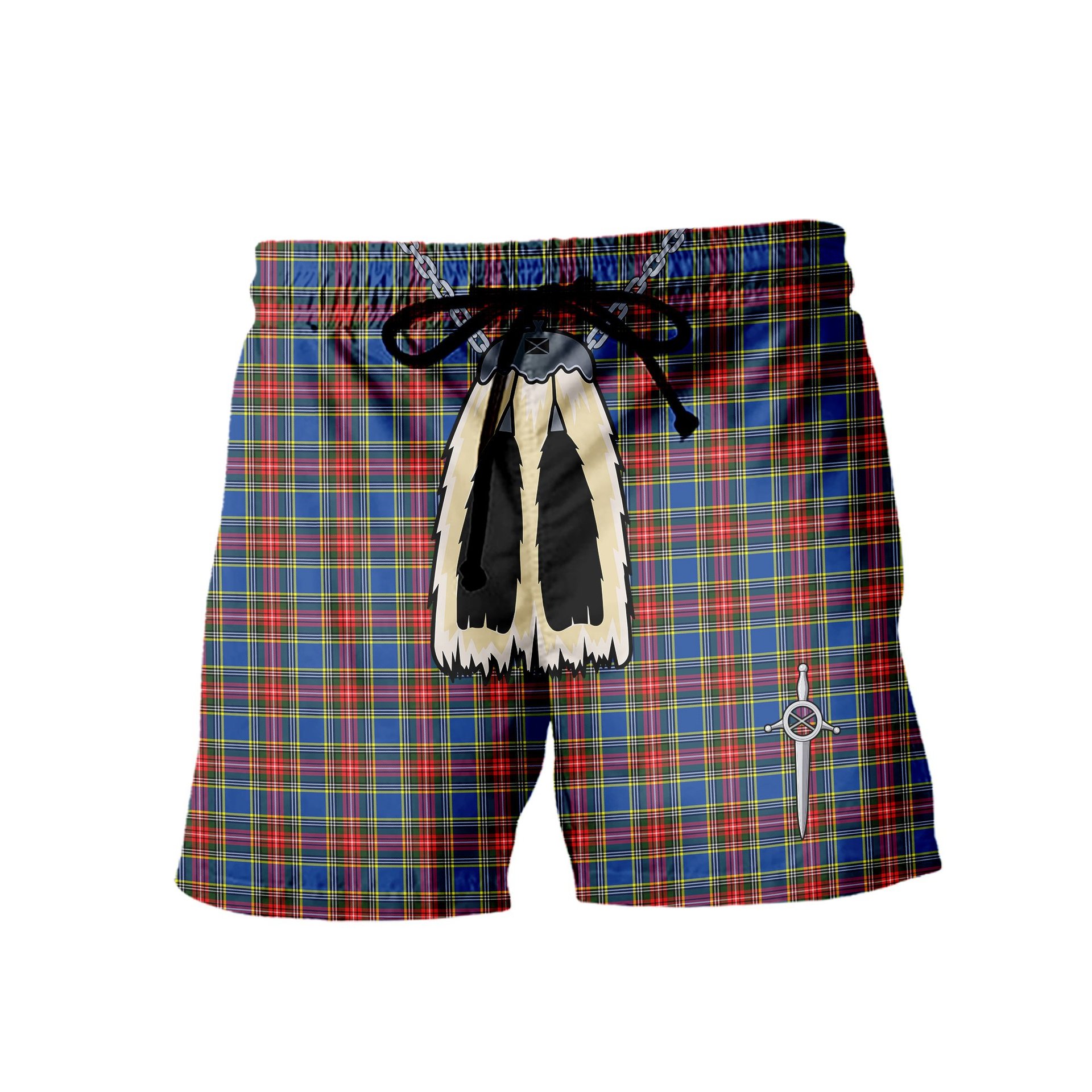 ScotsTee Shop Scottish MacBeth Modern SC Men's Highland Kilt Sporran Tartan Shorts