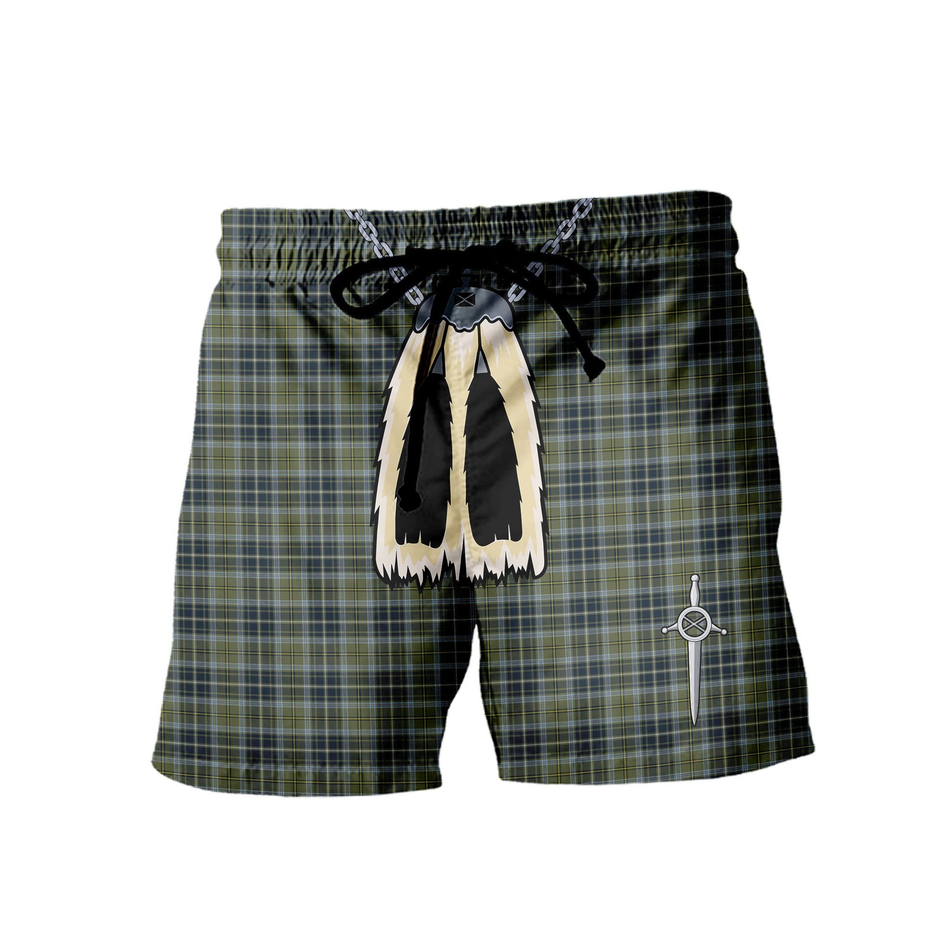 ScotsTee Shop Scottish MacBean Hunting Men's Highland Kilt Sporran Tartan Shorts