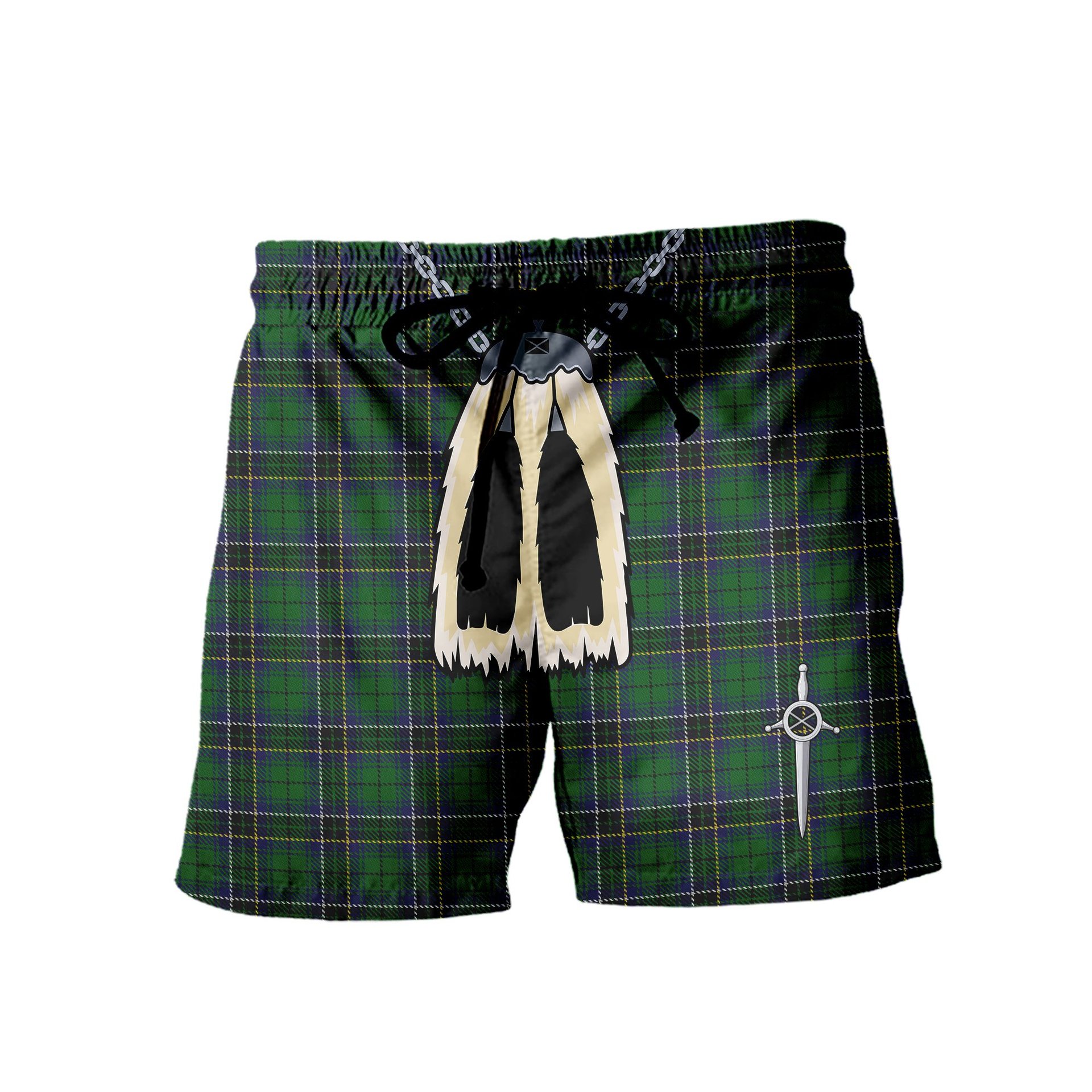 ScotsTee Shop Scottish MacAlpine 1906 Men's Highland Kilt Sporran Tartan Shorts