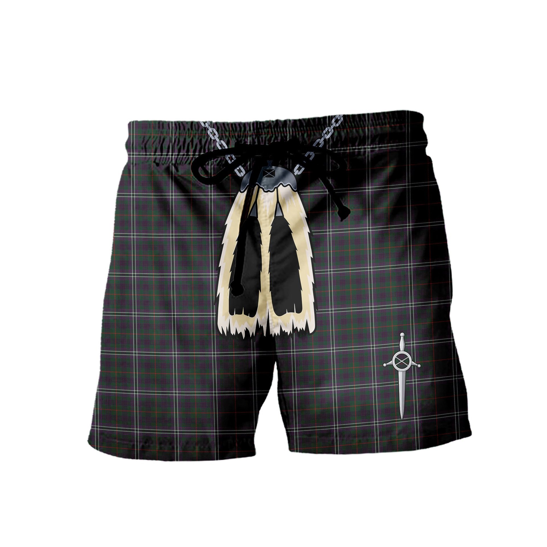 ScotsTee Shop Scottish MacGlynn Men's Highland Kilt Sporran Tartan Shorts