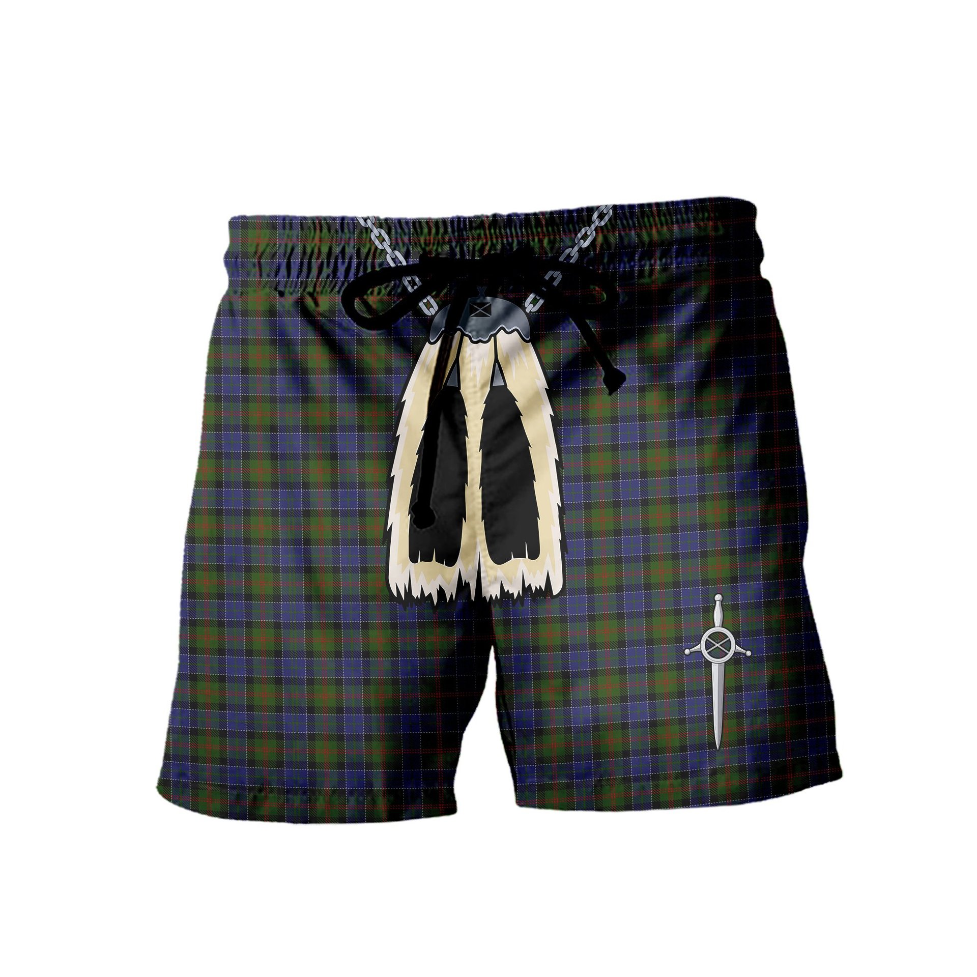 ScotsTee Shop Scottish MacFadzean Men's Highland Kilt Sporran Tartan Shorts