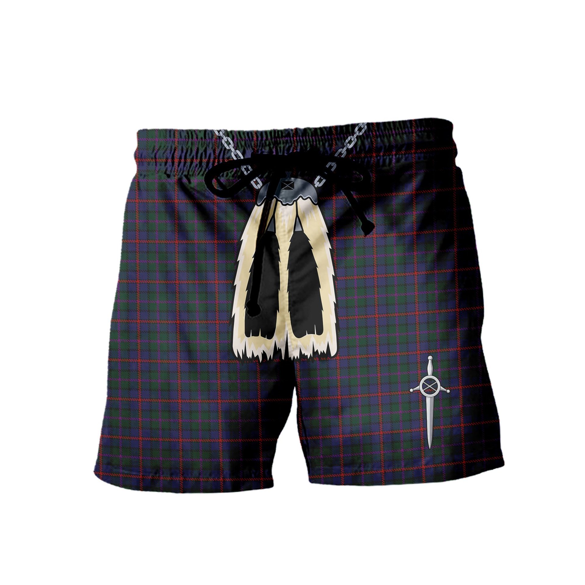 ScotsTee Shop Scottish MacCaughan or MacEachain Men's Highland Kilt Sporran Tartan Shorts