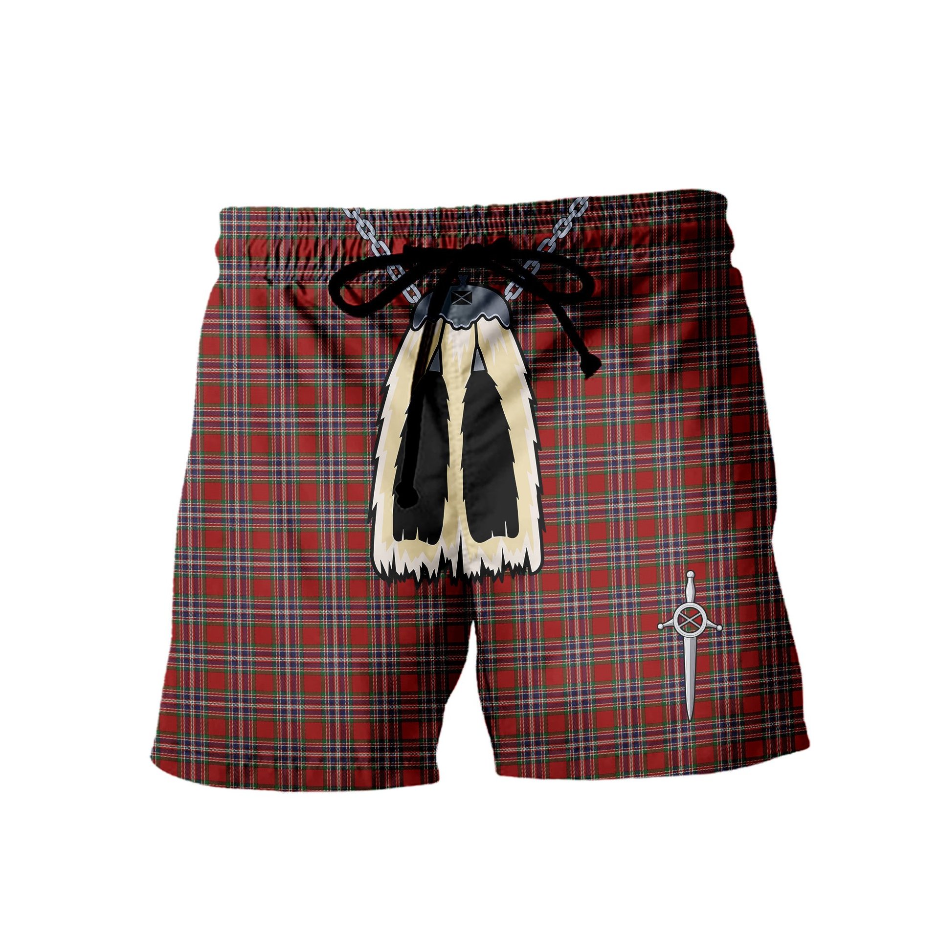 ScotsTee Shop Scottish MacFarlane Red Men's Highland Kilt Sporran Tartan Shorts