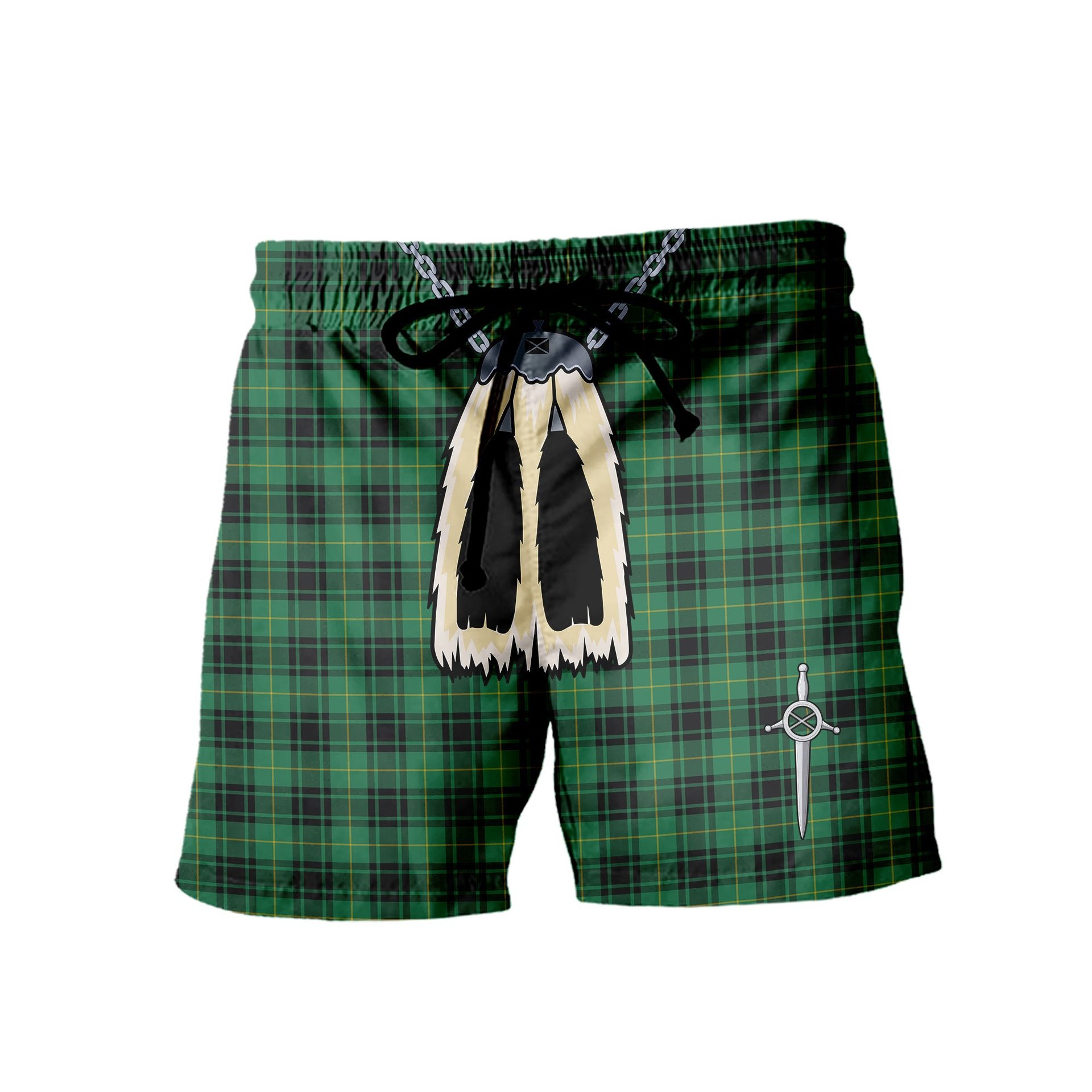 ScotsTee Shop Scottish MacArthur Ancient Men's Highland Kilt Sporran Tartan Shorts