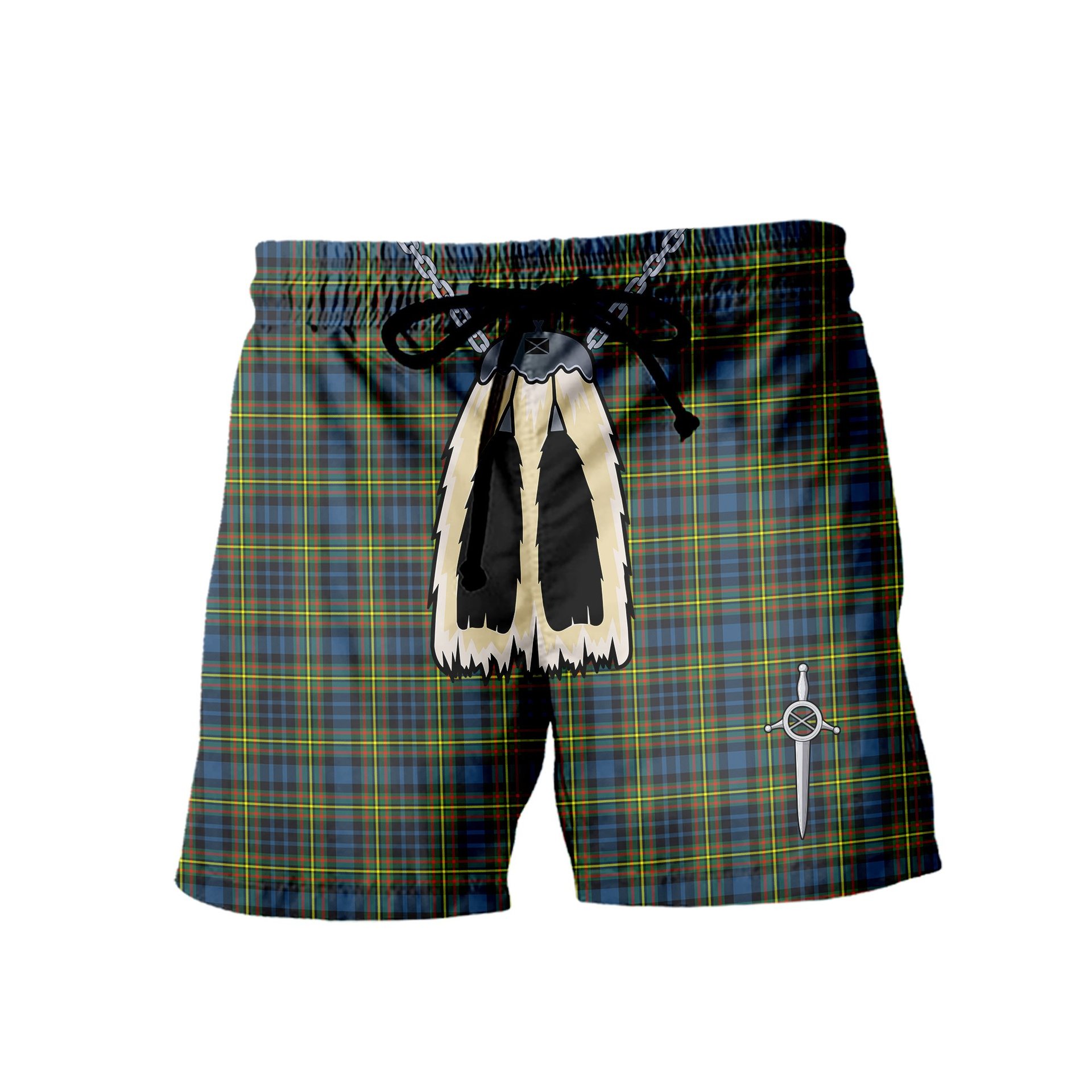 ScotsTee Shop Scottish MacLellan Ancient Men's Highland Kilt Sporran Tartan Shorts