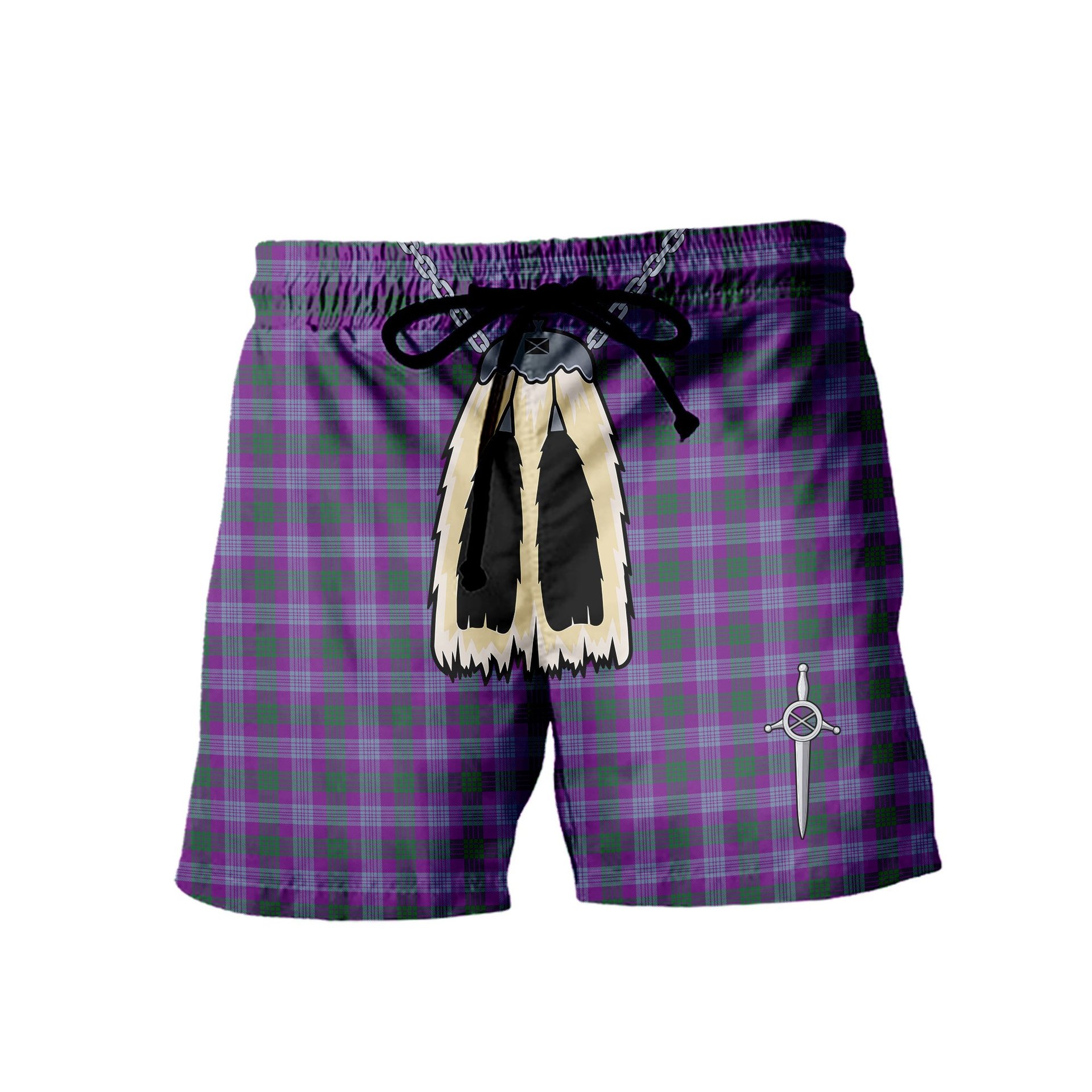 ScotsTee Shop Scottish Lang Ancient Clan Men's Highland Kilt Sporran Tartan Shorts