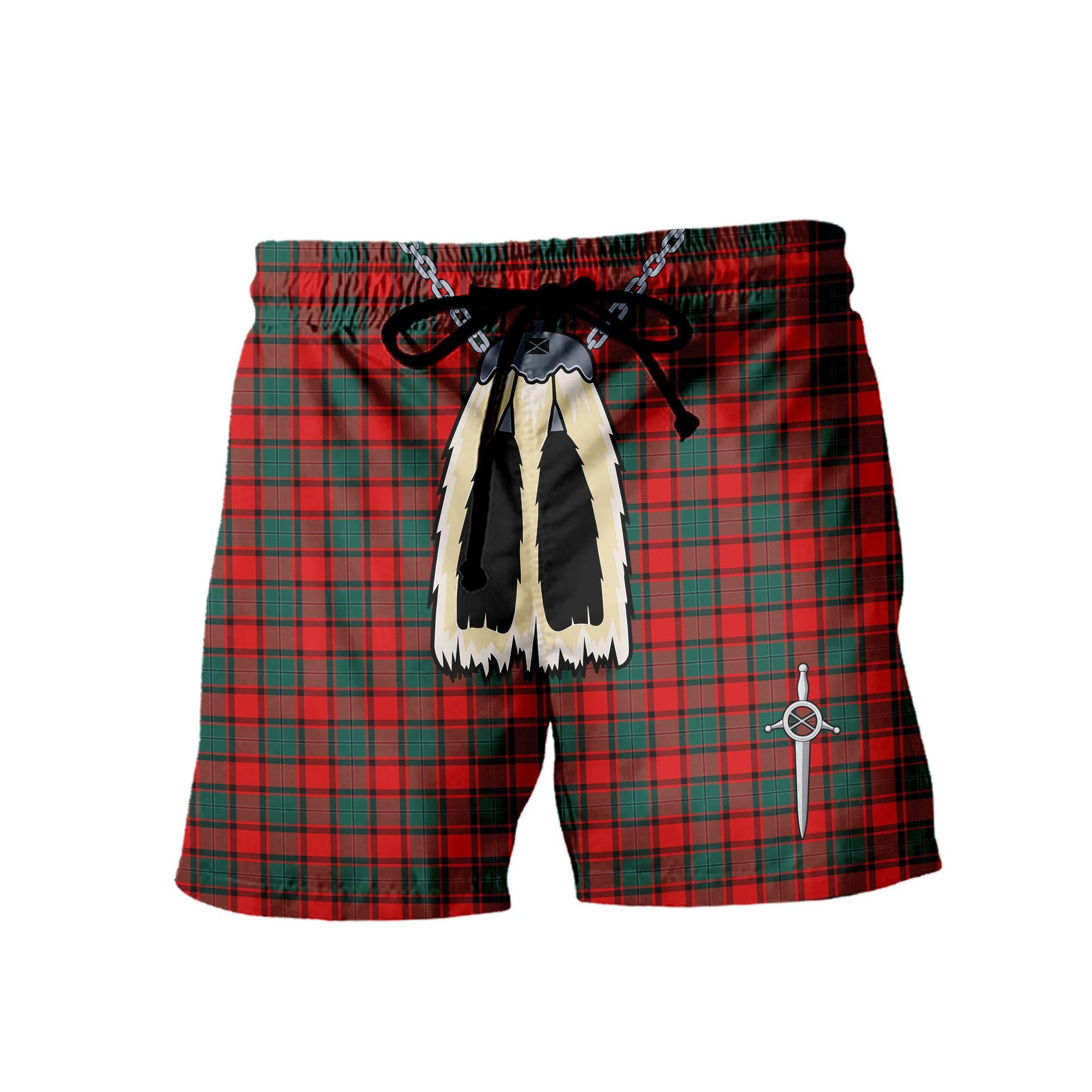 ScotsTee Shop Scottish MacPhail Modern Men's Highland Kilt Sporran Tartan Shorts