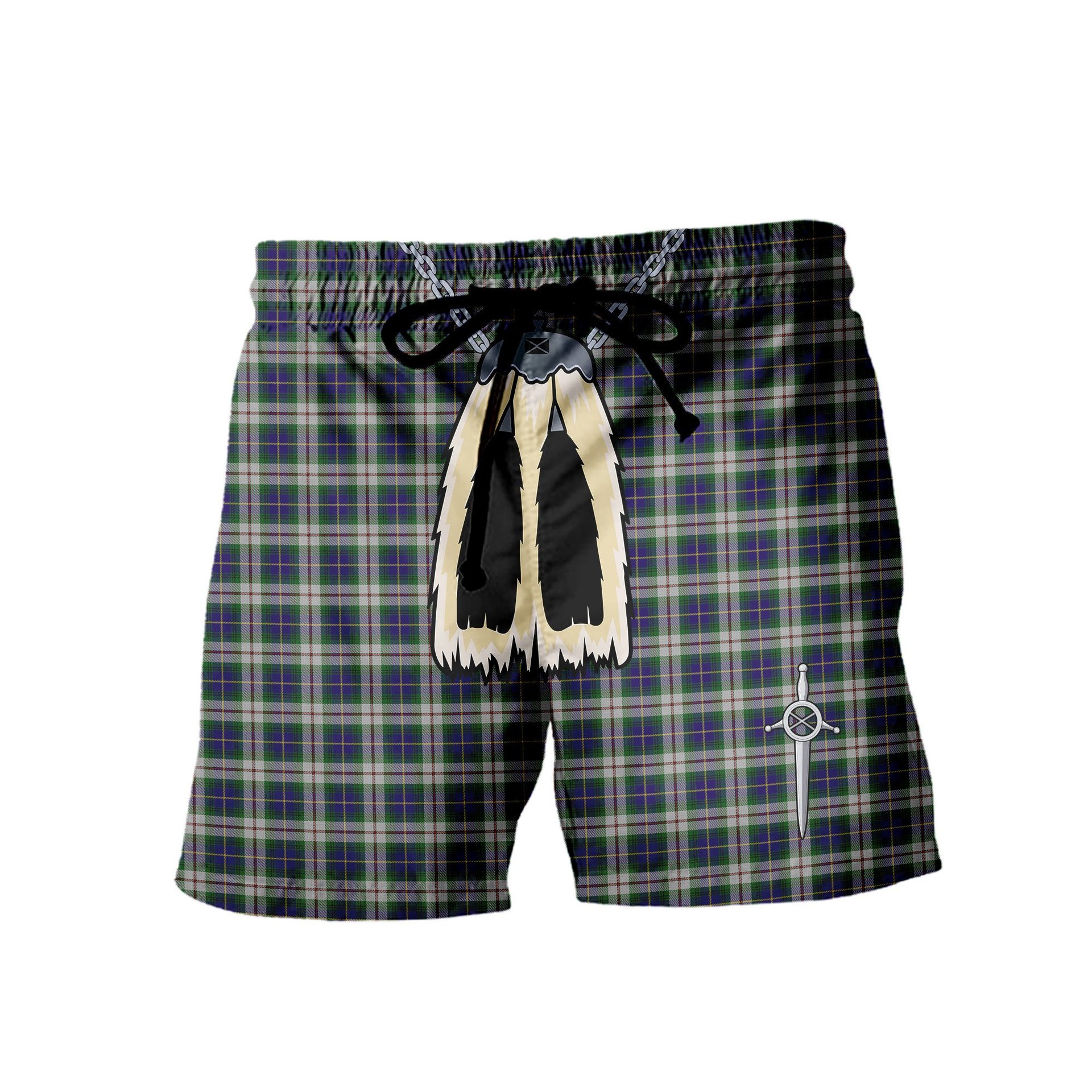 ScotsTee Shop Scottish MacLeod of California Men's Highland Kilt Sporran Tartan Shorts