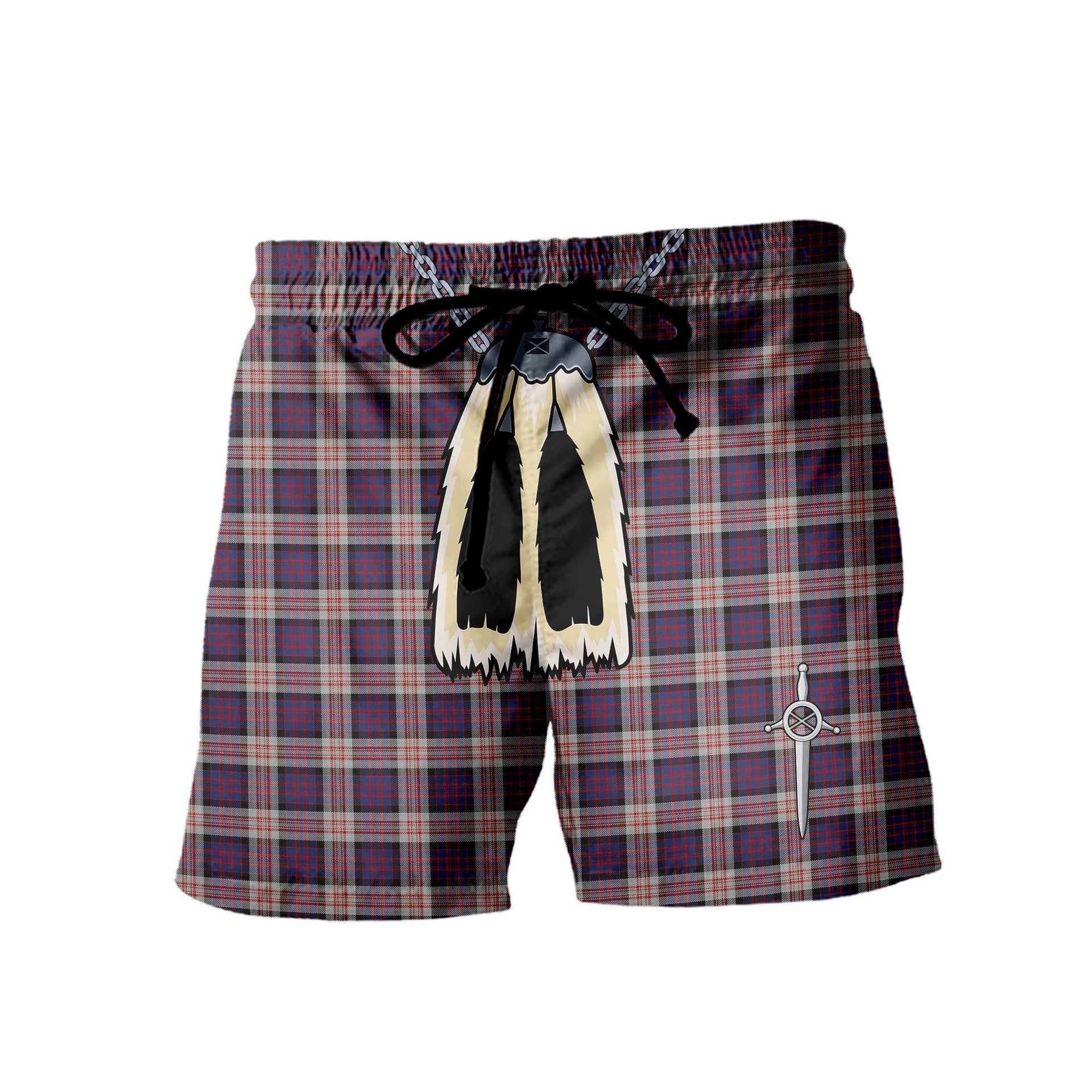 ScotsTee Shop Scottish MacDonald Pattern of Plaids Men's Highland Kilt Sporran Tartan Shorts
