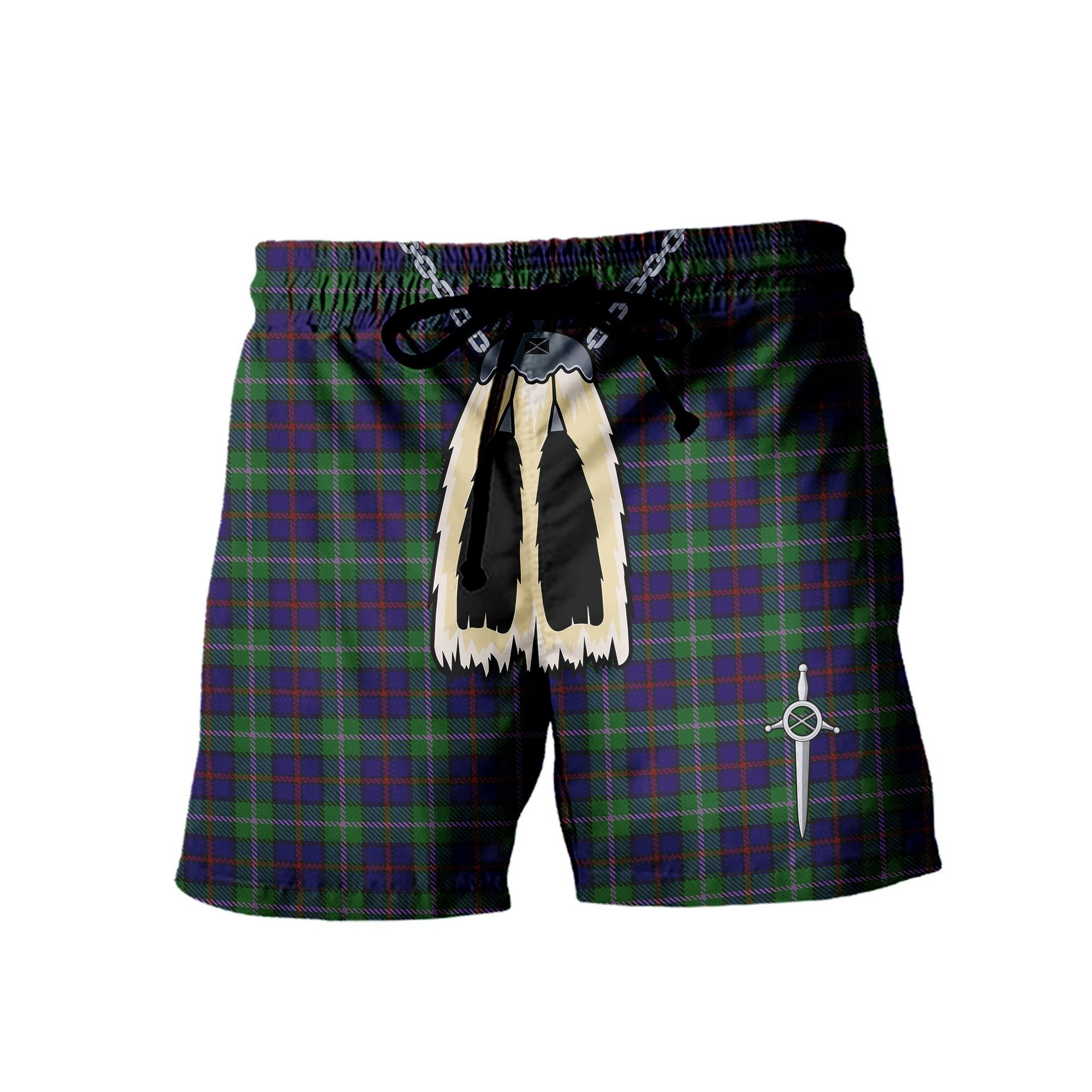 ScotsTee Shop Scottish MacEachain Men's Highland Kilt Sporran Tartan Shorts
