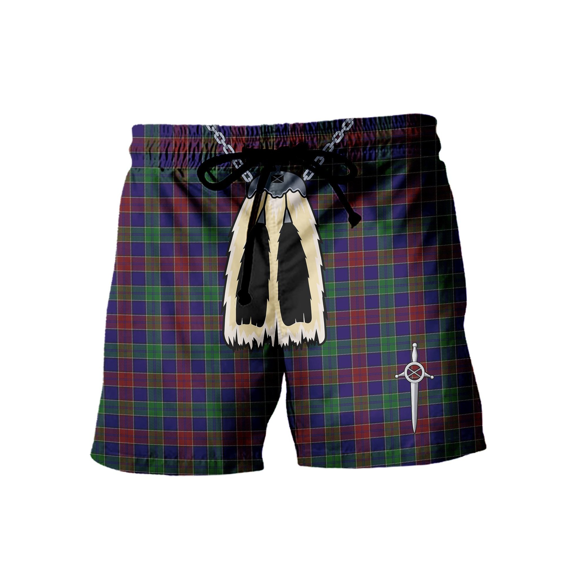 ScotsTee Shop Scottish MacMichael Men's Highland Kilt Sporran Tartan Shorts