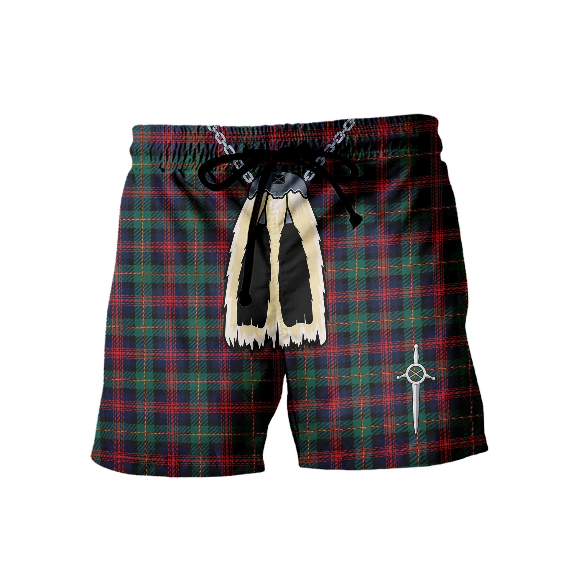 ScotsTee Shop Scottish MacLennan Modern Men's Highland Kilt Sporran Tartan Shorts
