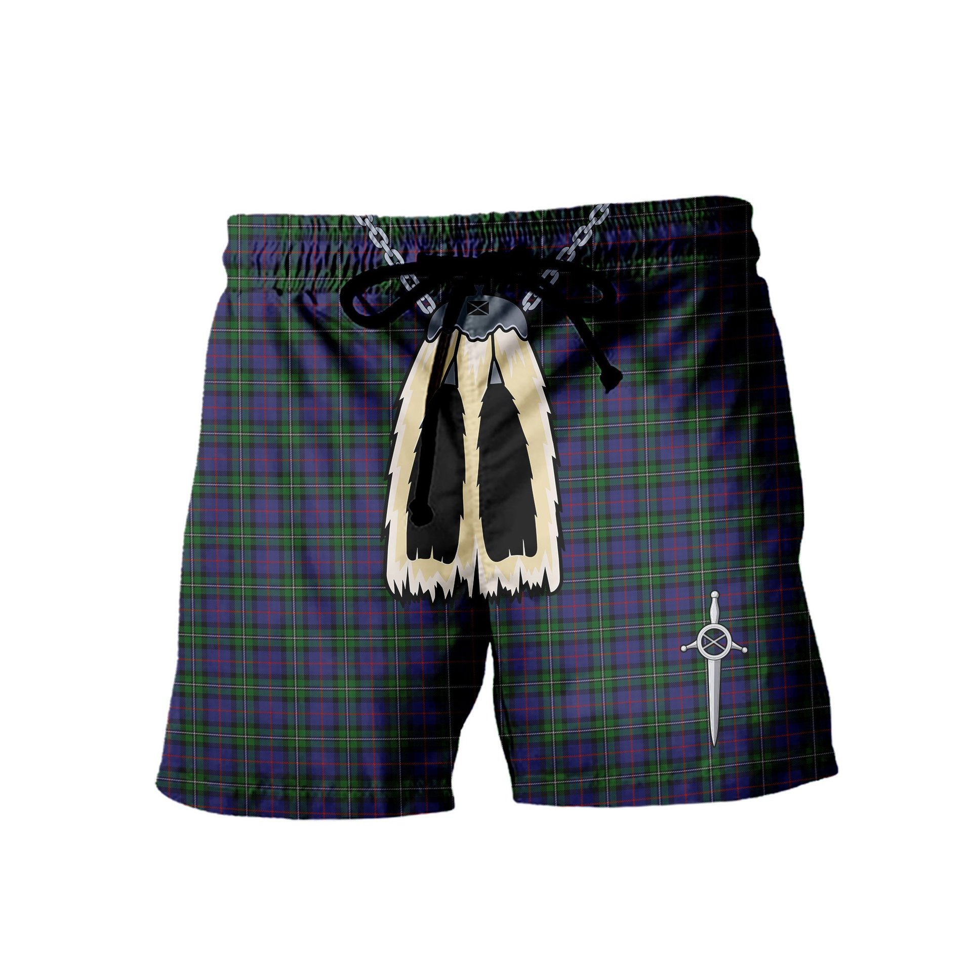 ScotsTee Shop Scottish MacPhail Hunting Men's Highland Kilt Sporran Tartan Shorts