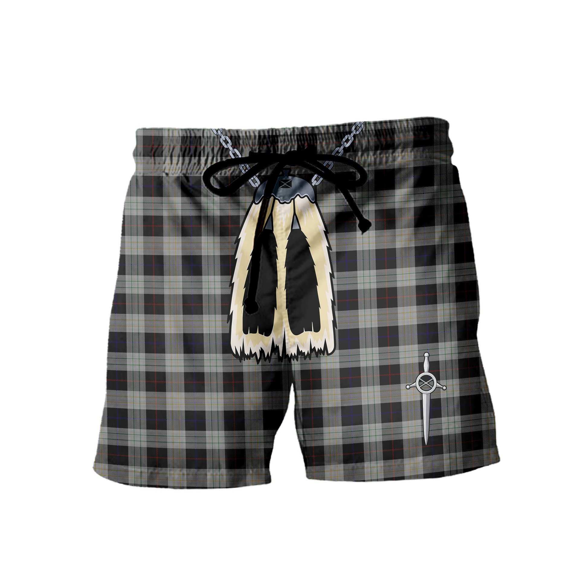 ScotsTee Shop Scottish Kinnieson Men's Highland Kilt Sporran Tartan Shorts