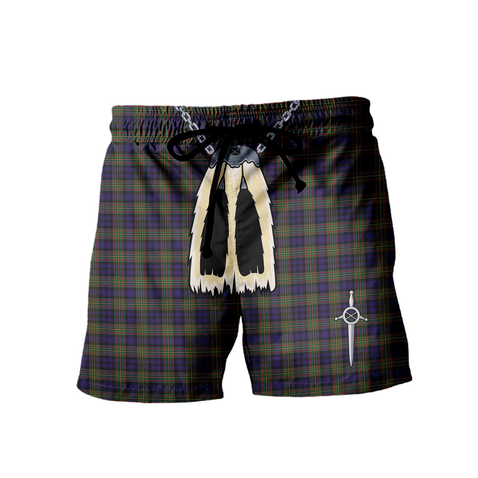 ScotsTee Shop Scottish MacLellan Modern Men's Highland Kilt Sporran Tartan Shorts