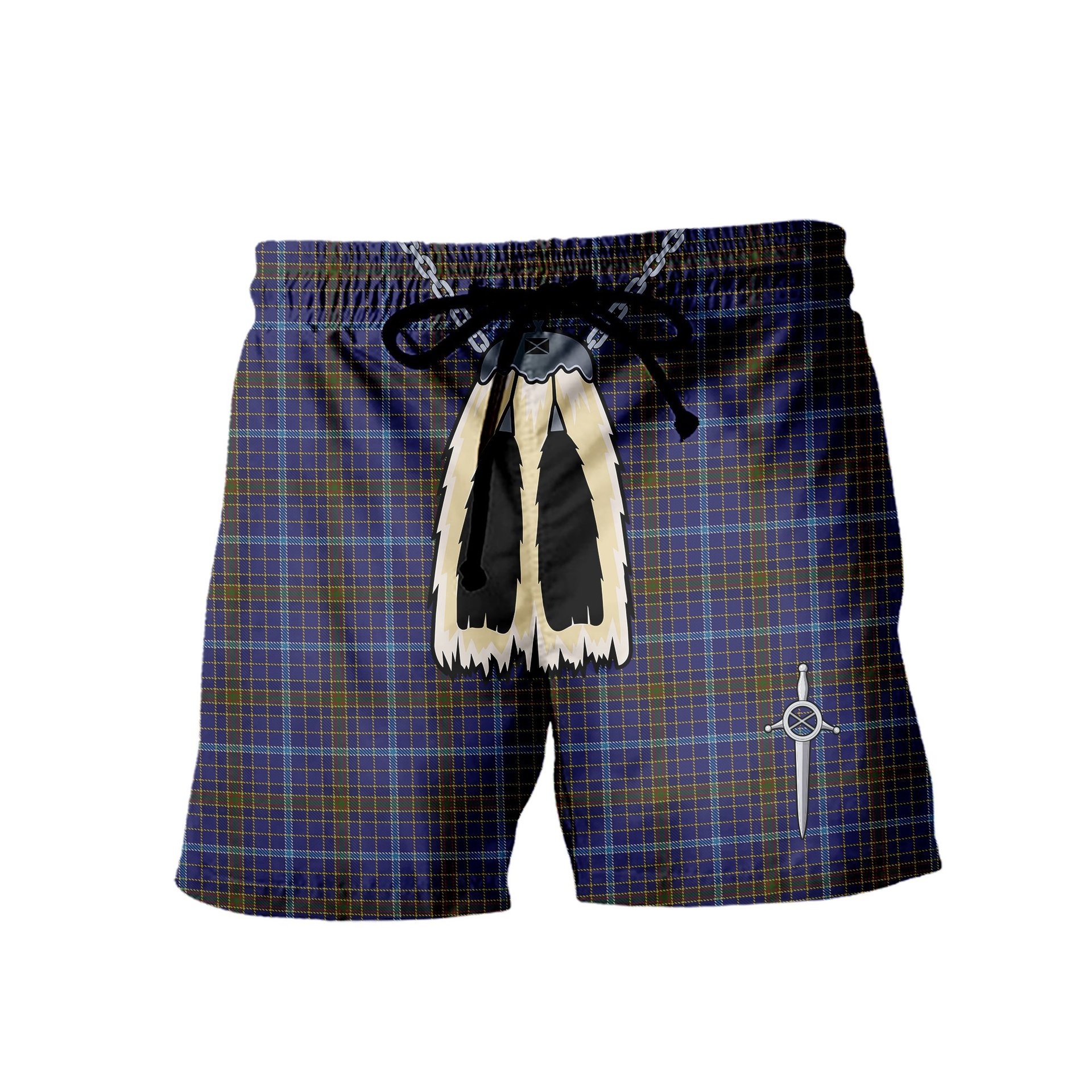ScotsTee Shop Scottish Knox 2 Men's Highland Kilt Sporran Tartan Shorts