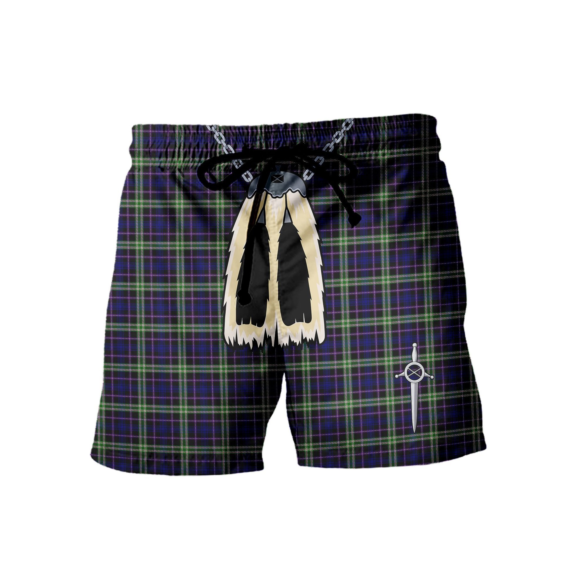 ScotsTee Shop Scottish MacKusick Men's Highland Kilt Sporran Tartan Shorts