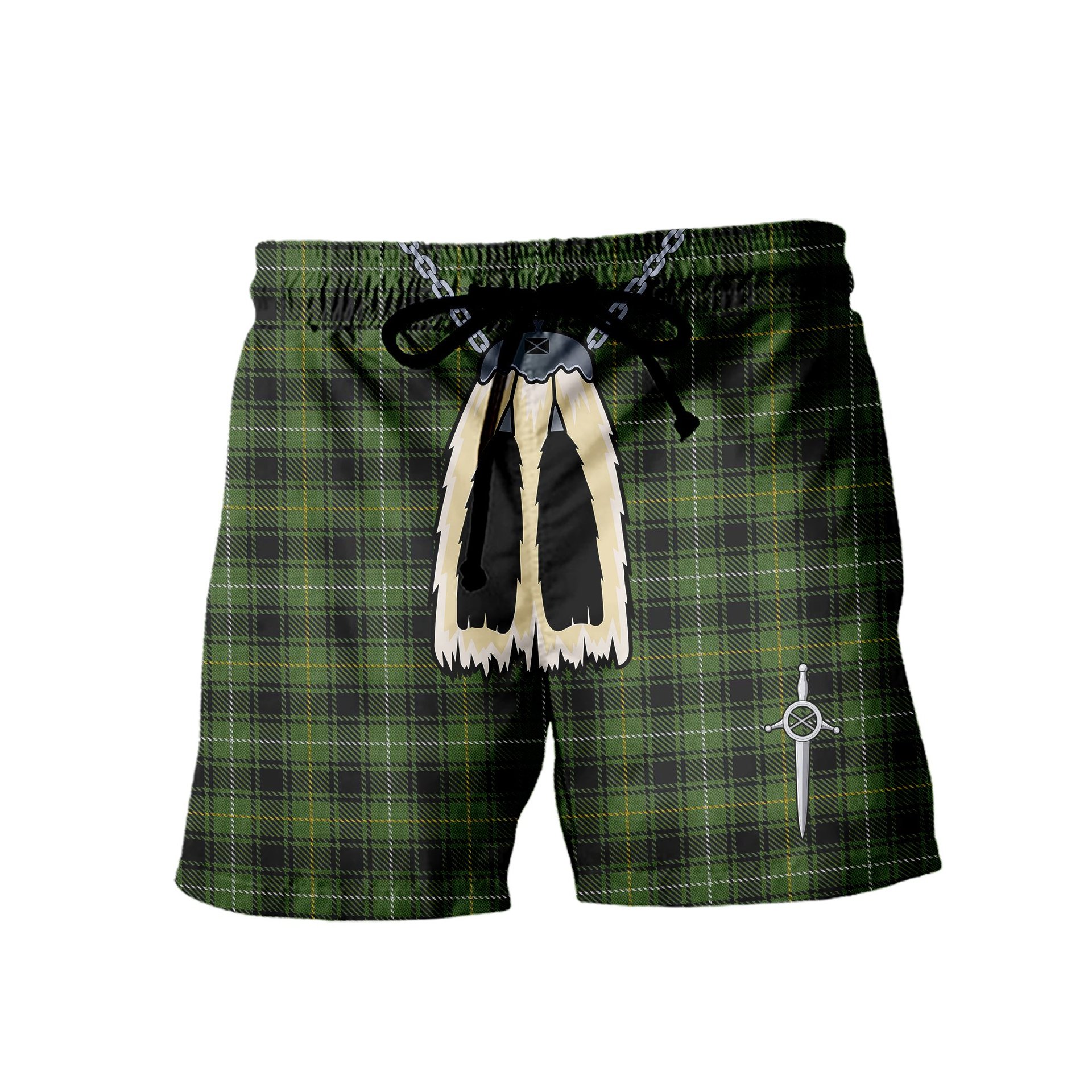 ScotsTee Shop Scottish MacIvor Hunting Men's Highland Kilt Sporran Tartan Shorts