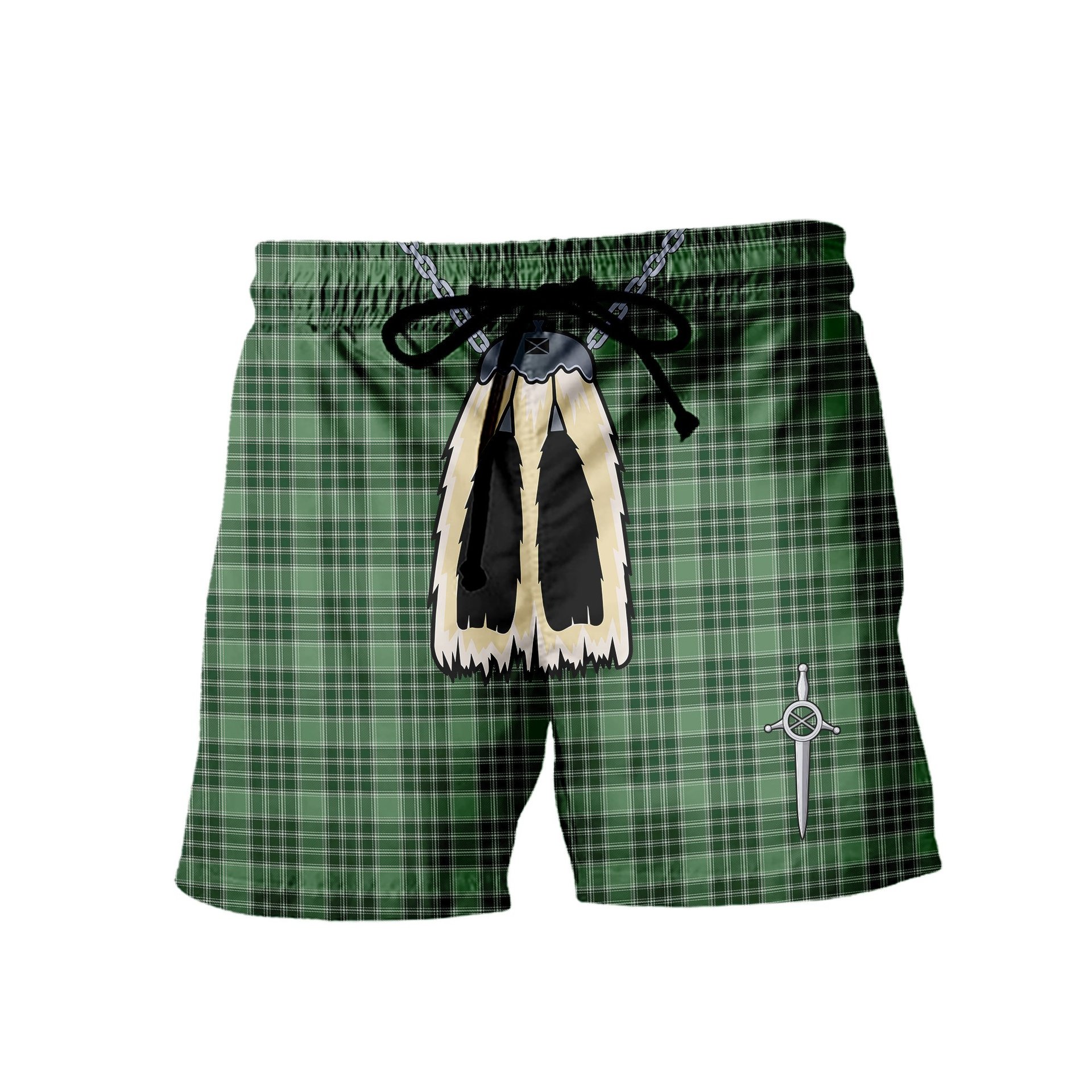 ScotsTee Shop Scottish MacDonald Lord of the Isles Hunting SC Men's Highland Kilt Sporran Tartan Shorts