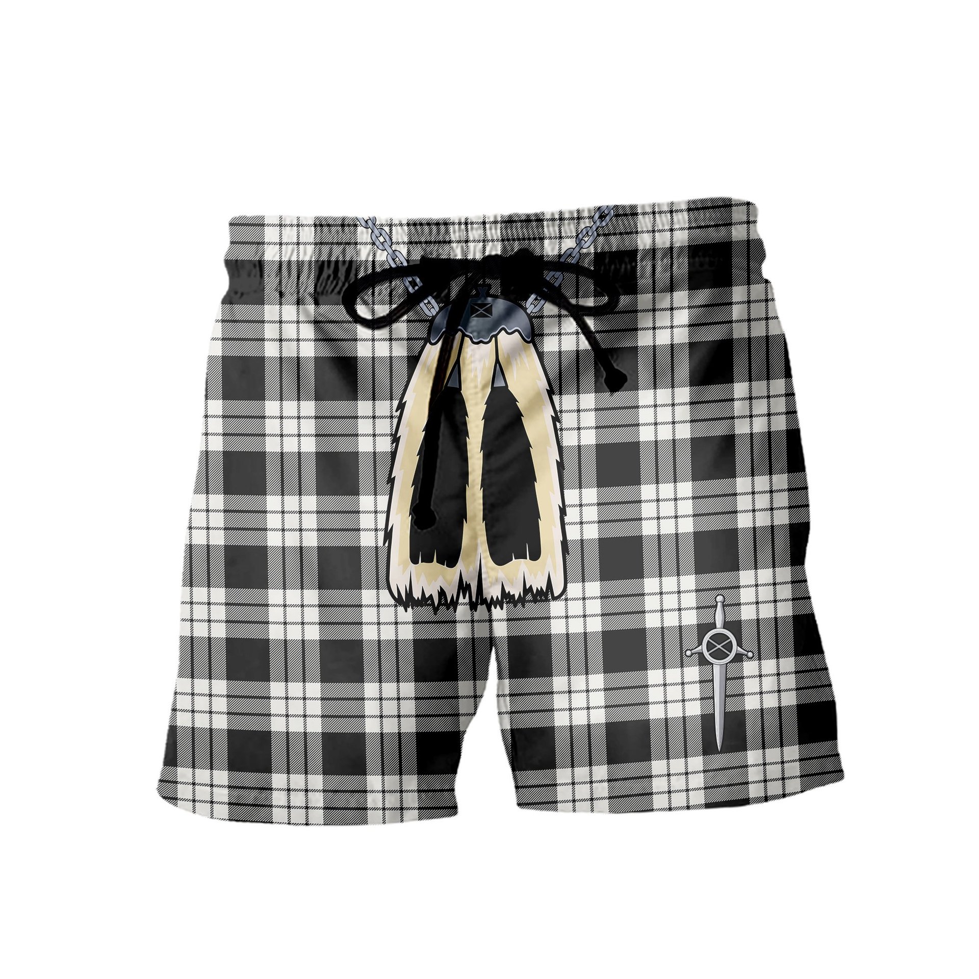 ScotsTee Shop Scottish MacFarlane Black White Men's Highland Kilt Sporran Tartan Shorts