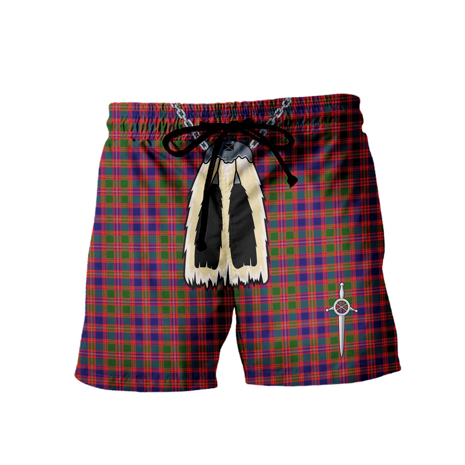 ScotsTee Shop Scottish MacIntyre Modern Men's Highland Kilt Sporran Tartan Shorts