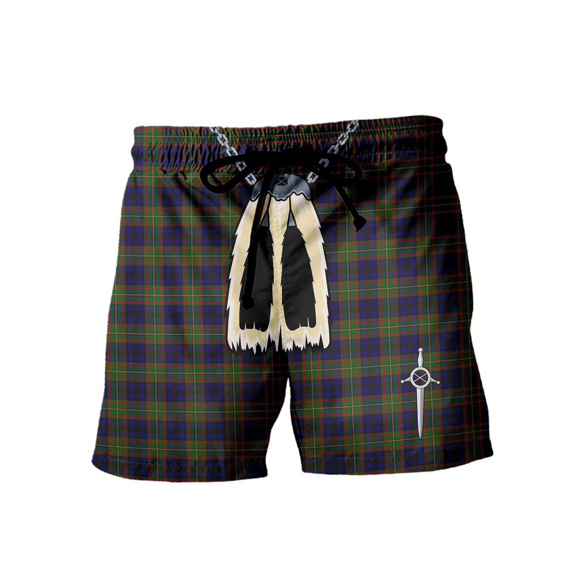 ScotsTee Shop Scottish MacLeish Men's Highland Kilt Sporran Tartan Shorts
