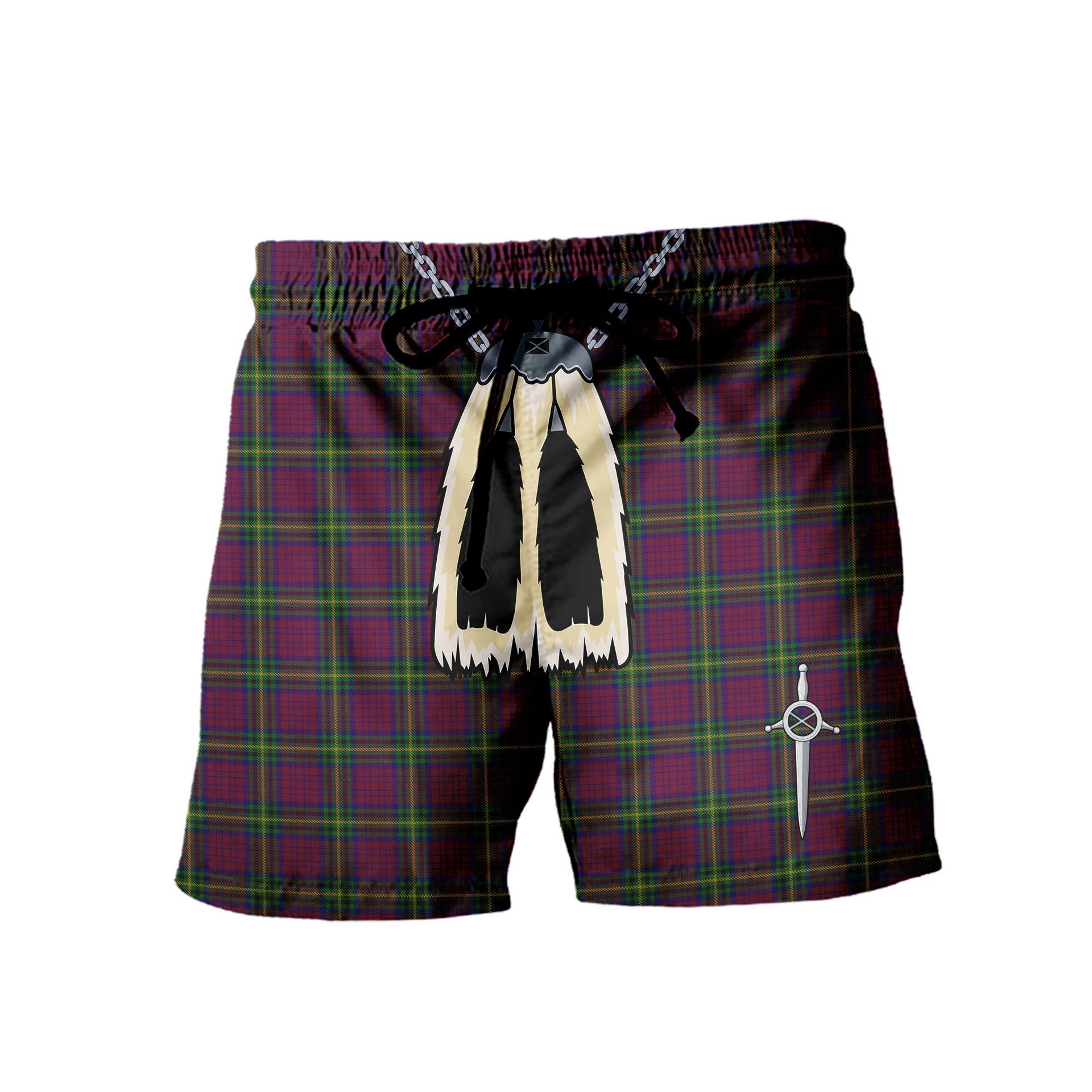 ScotsTee Shop Scottish MacGaugh Men's Highland Kilt Sporran Tartan Shorts