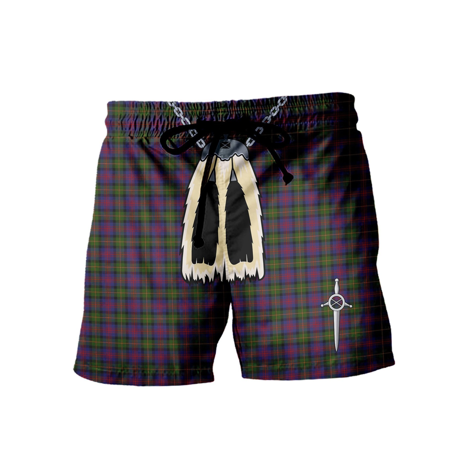 ScotsTee Shop Scottish MacLennan Men's Highland Kilt Sporran Tartan Shorts