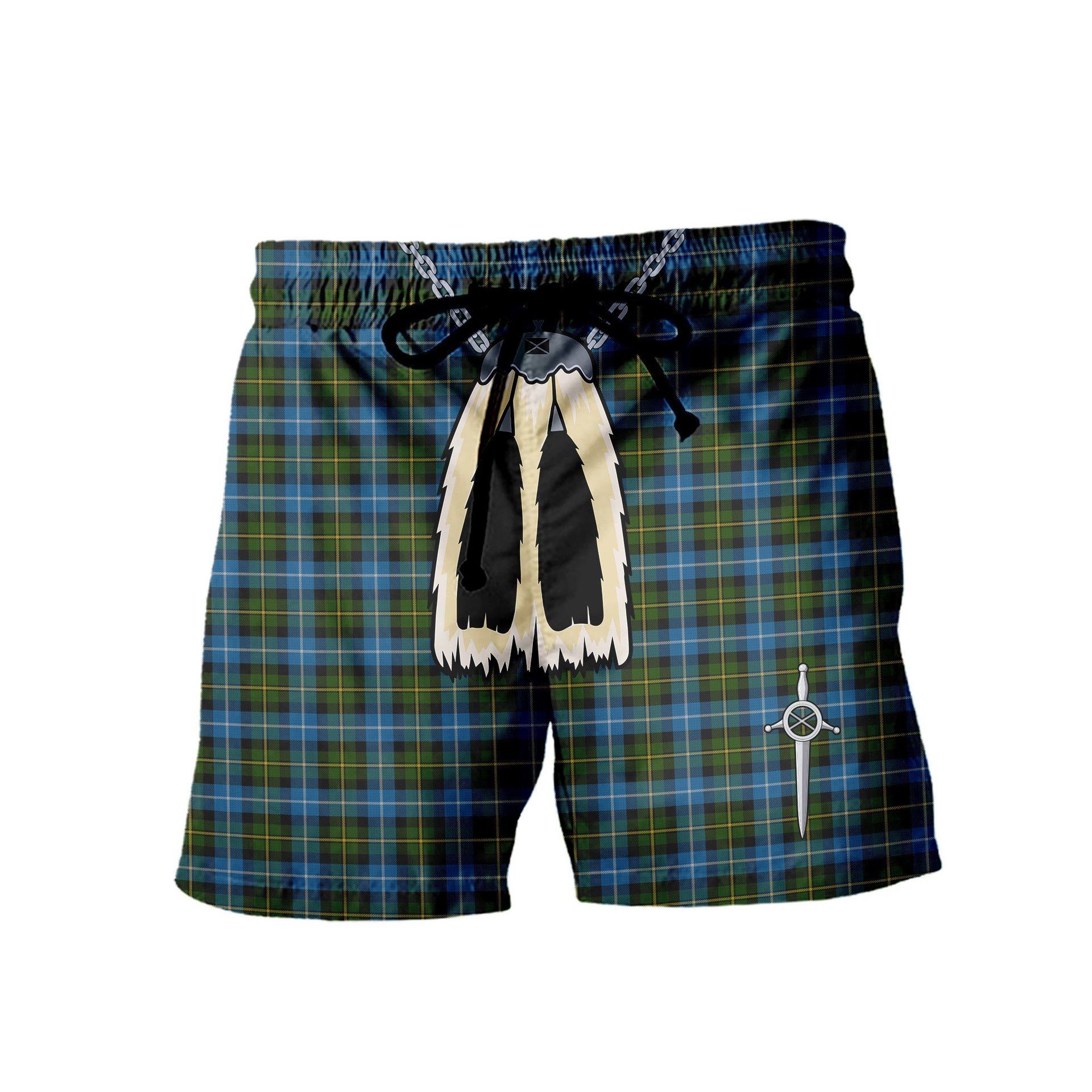 ScotsTee Shop Scottish MacNeil of Barra Men's Highland Kilt Sporran Tartan Shorts