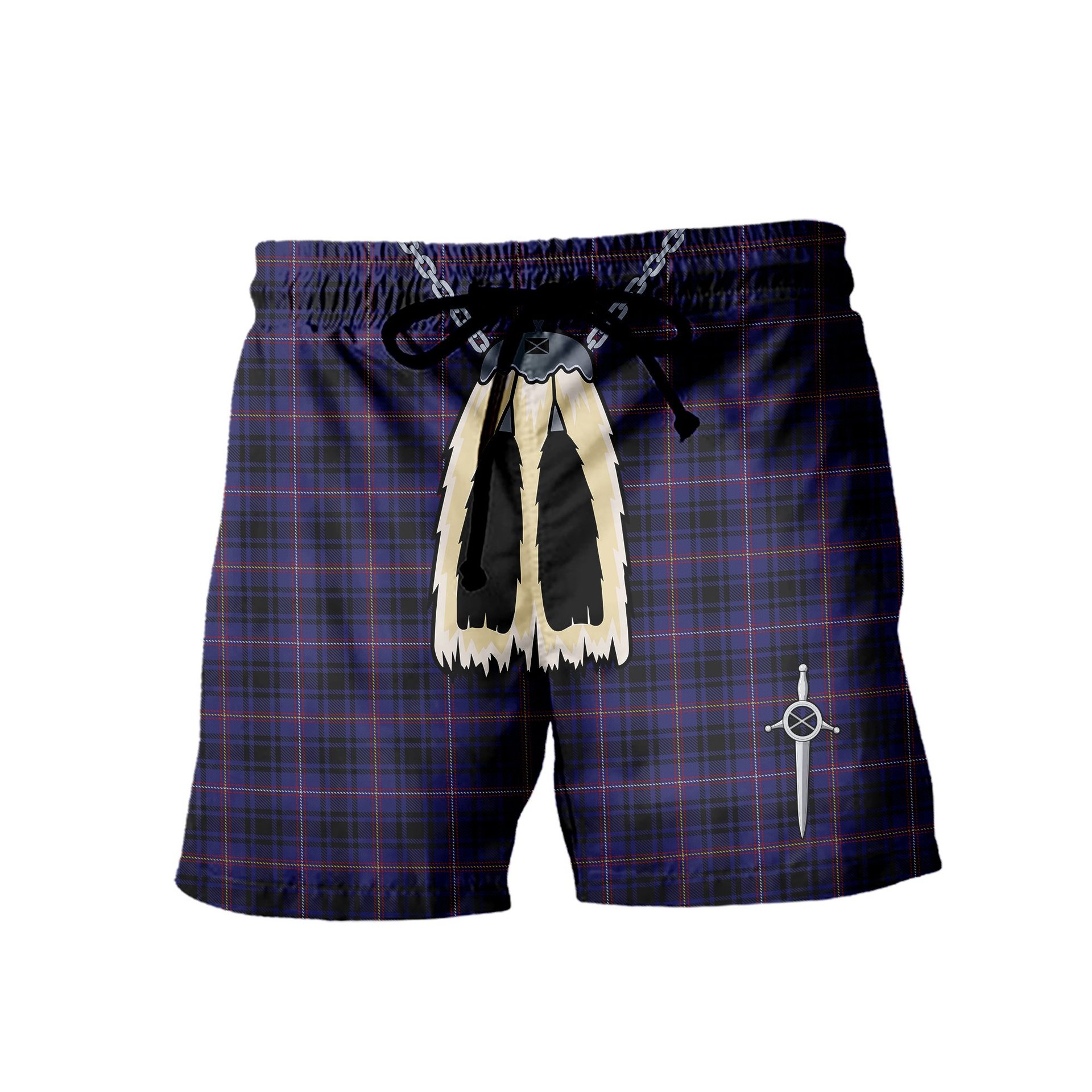 ScotsTee Shop Scottish MacIver of Strome Men's Highland Kilt Sporran Tartan Shorts