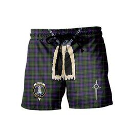 ScotsTee Shop Scottish Malcolm 1840 Clan Crest Men's Highland Kilt Sporran Tartan Shorts