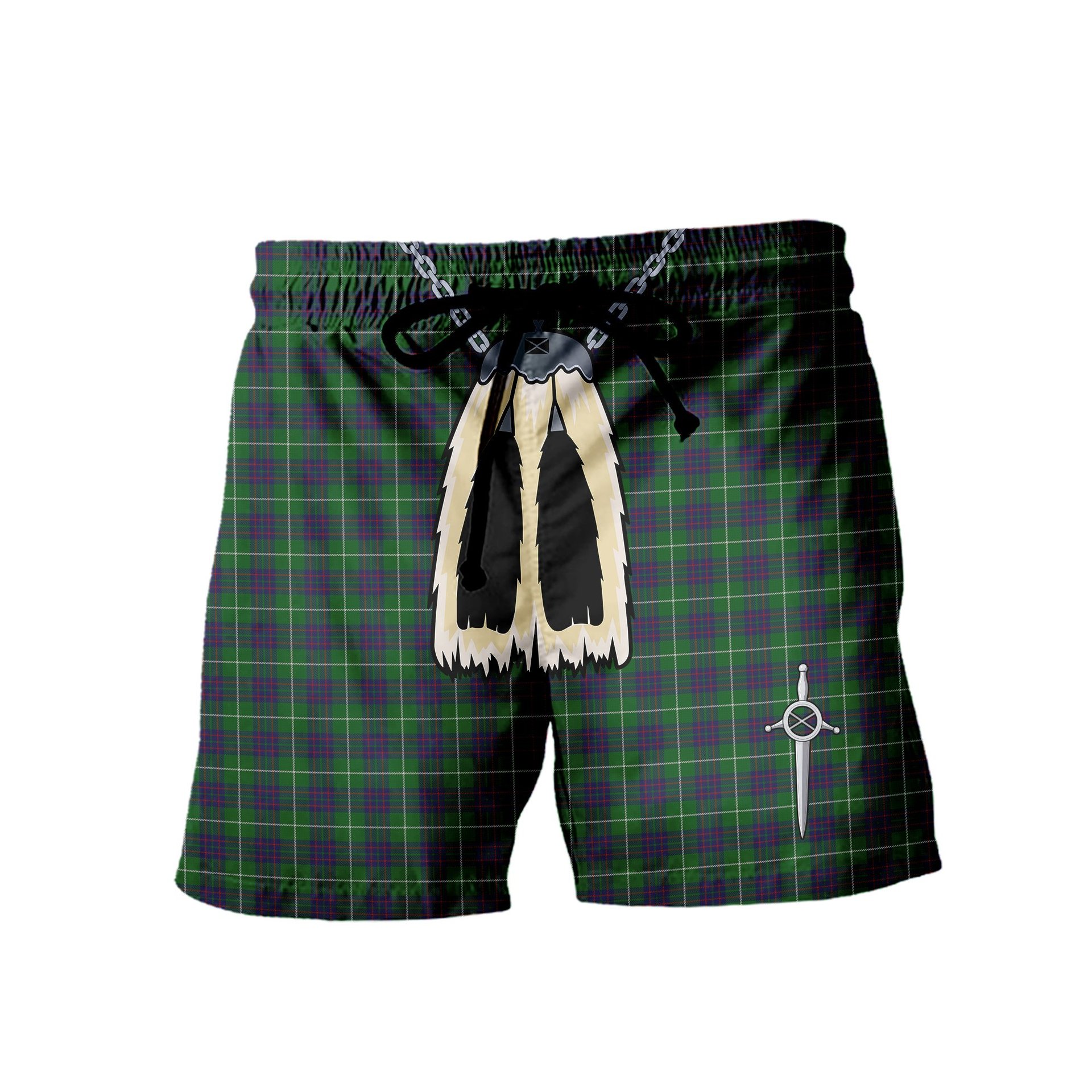 ScotsTee Shop Scottish MacIntyre Hunting Men's Highland Kilt Sporran Tartan Shorts