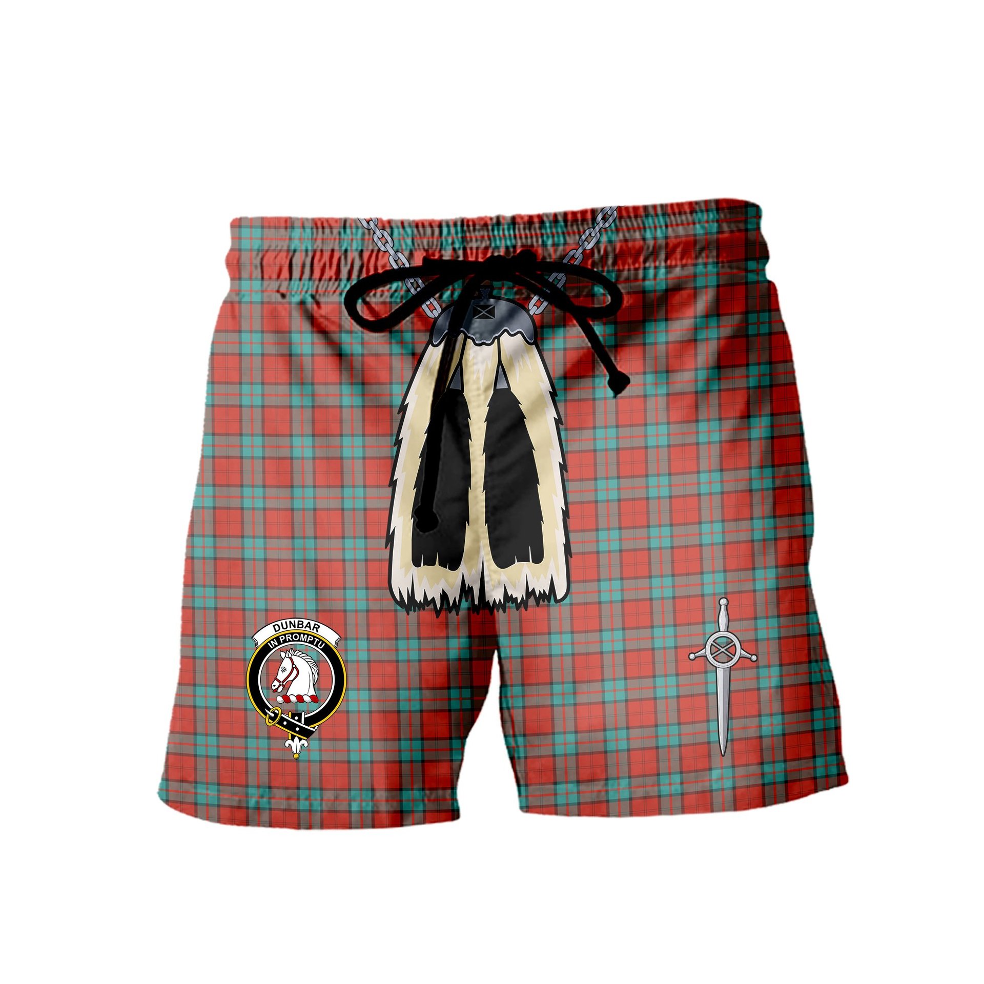 ScotsTee Shop Scottish Dunbar Ancient Clan Crest Men's Highland Kilt Sporran Tartan Shorts