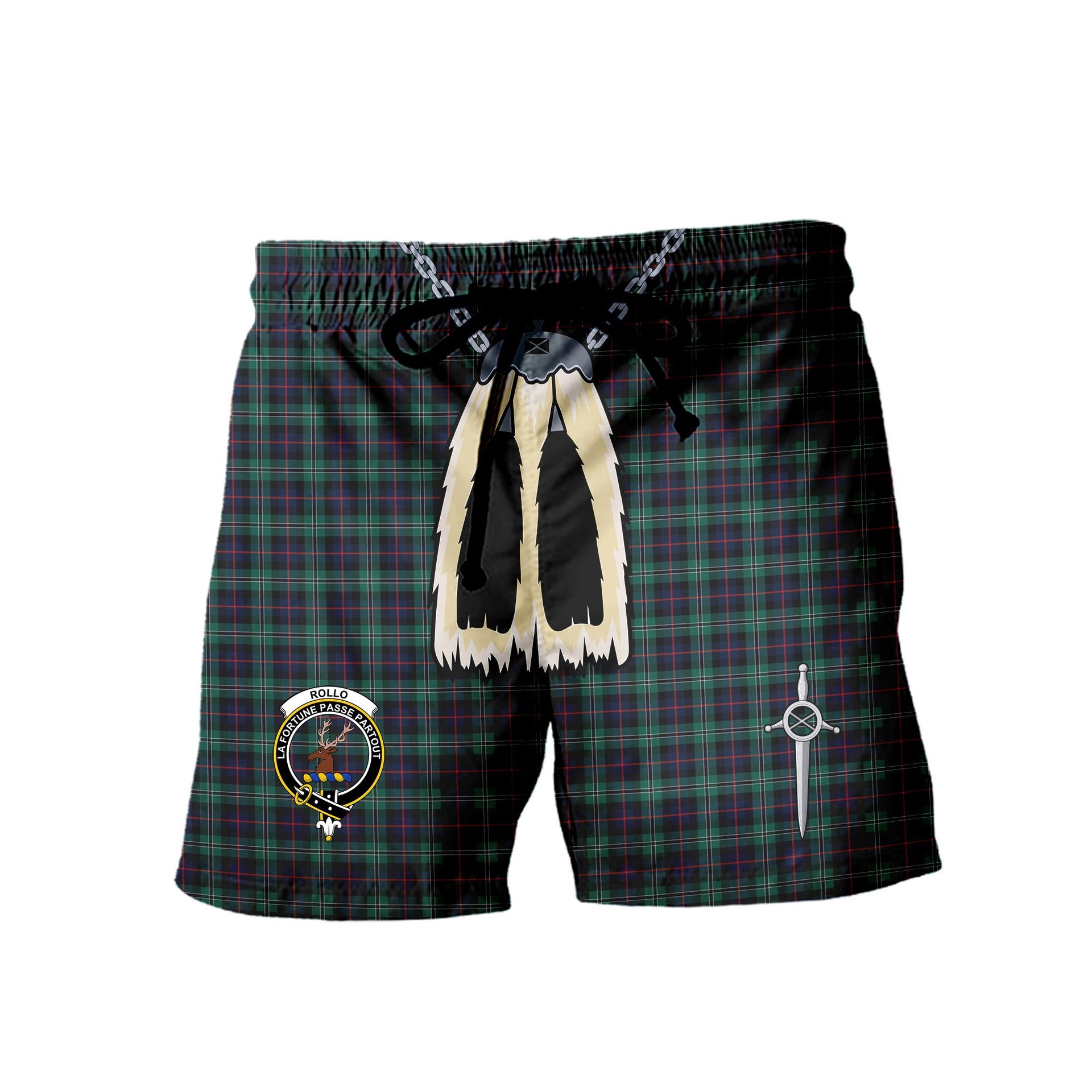 ScotsTee Shop Scottish Rollo Hunting Clan Crest Men's Highland Kilt Sporran Tartan Shorts
