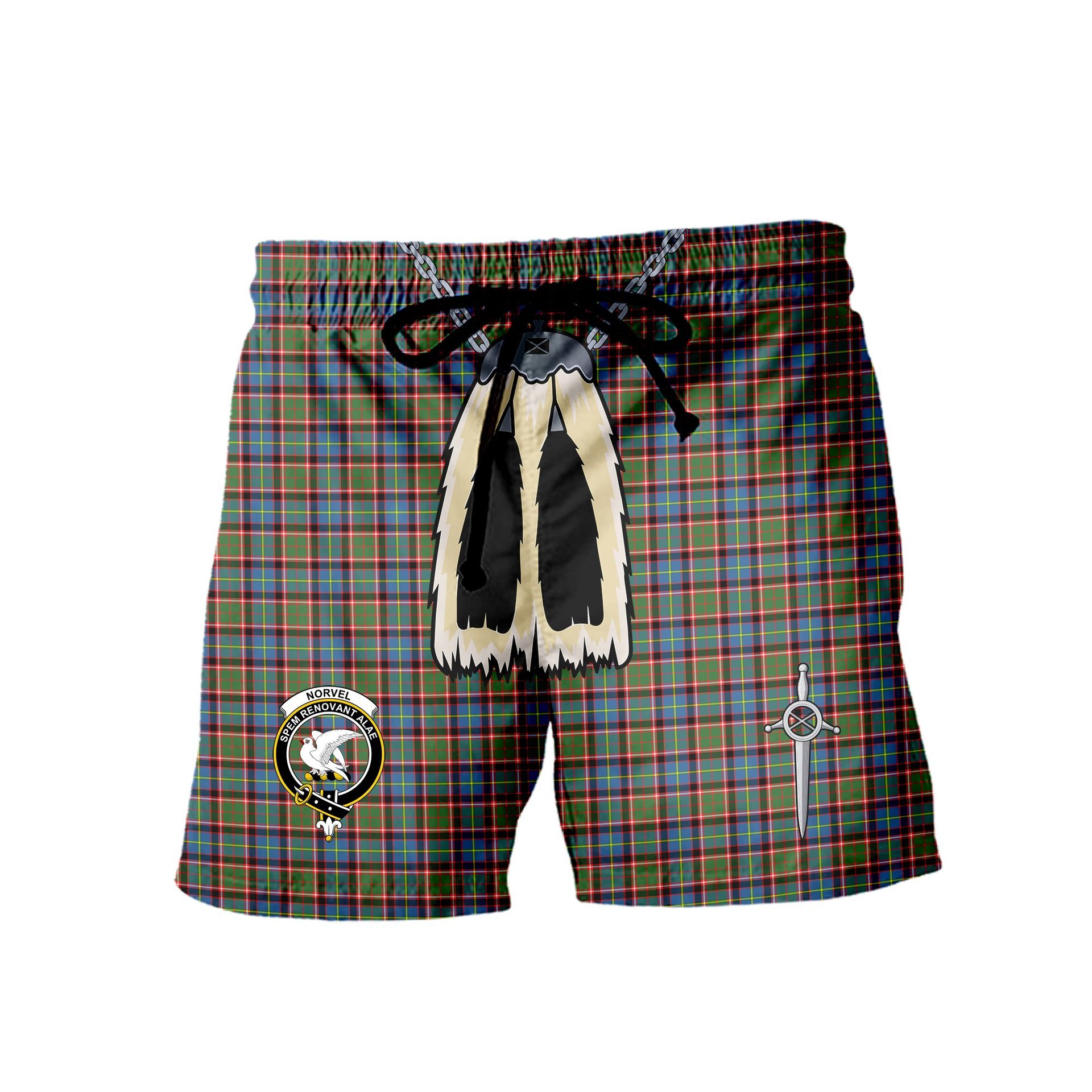 ScotsTee Shop Scottish Norvel Clan Crest Men's Highland Kilt Sporran Tartan Shorts