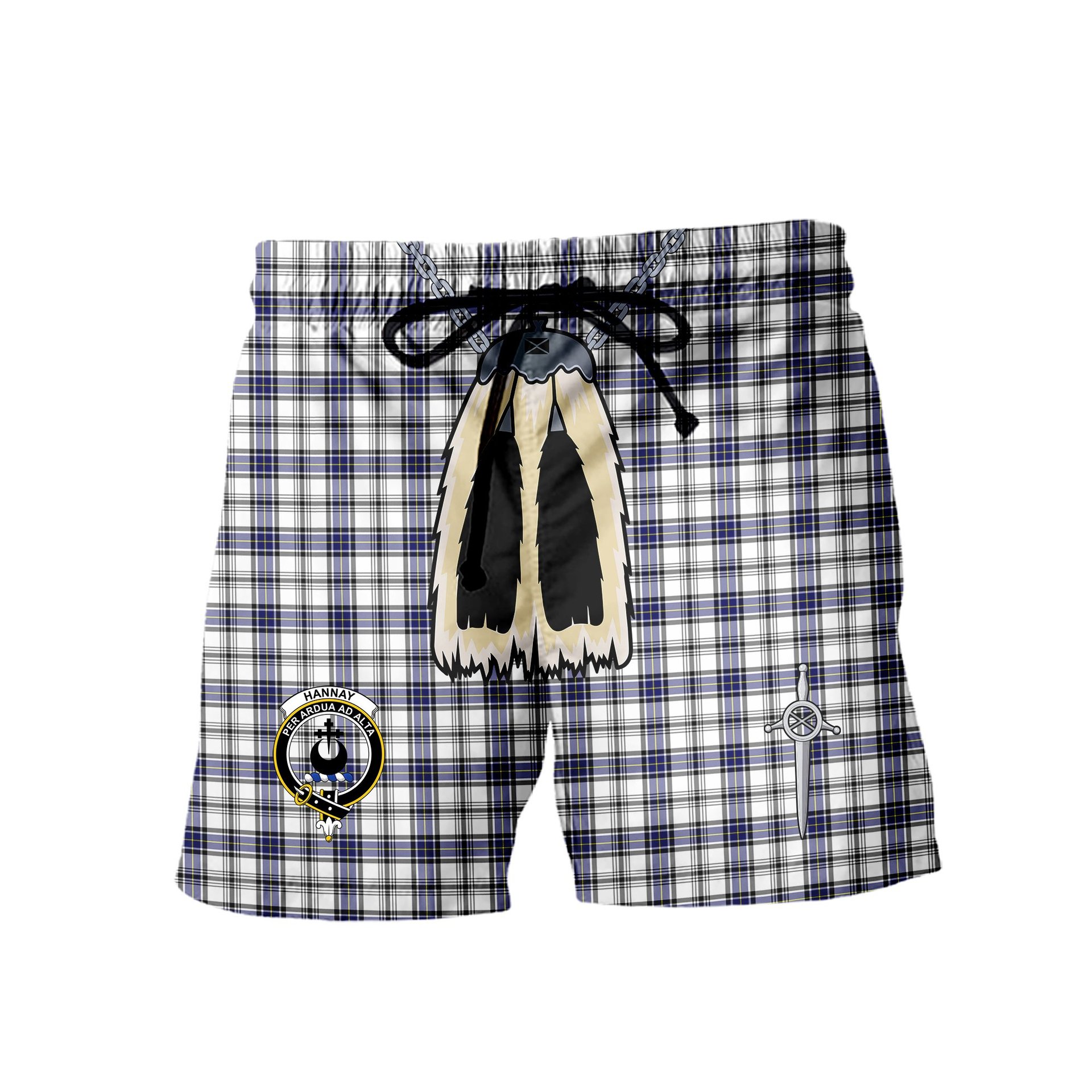 ScotsTee Shop Scottish Hannay SC Clan Crest Men's Highland Kilt Sporran Tartan Shorts