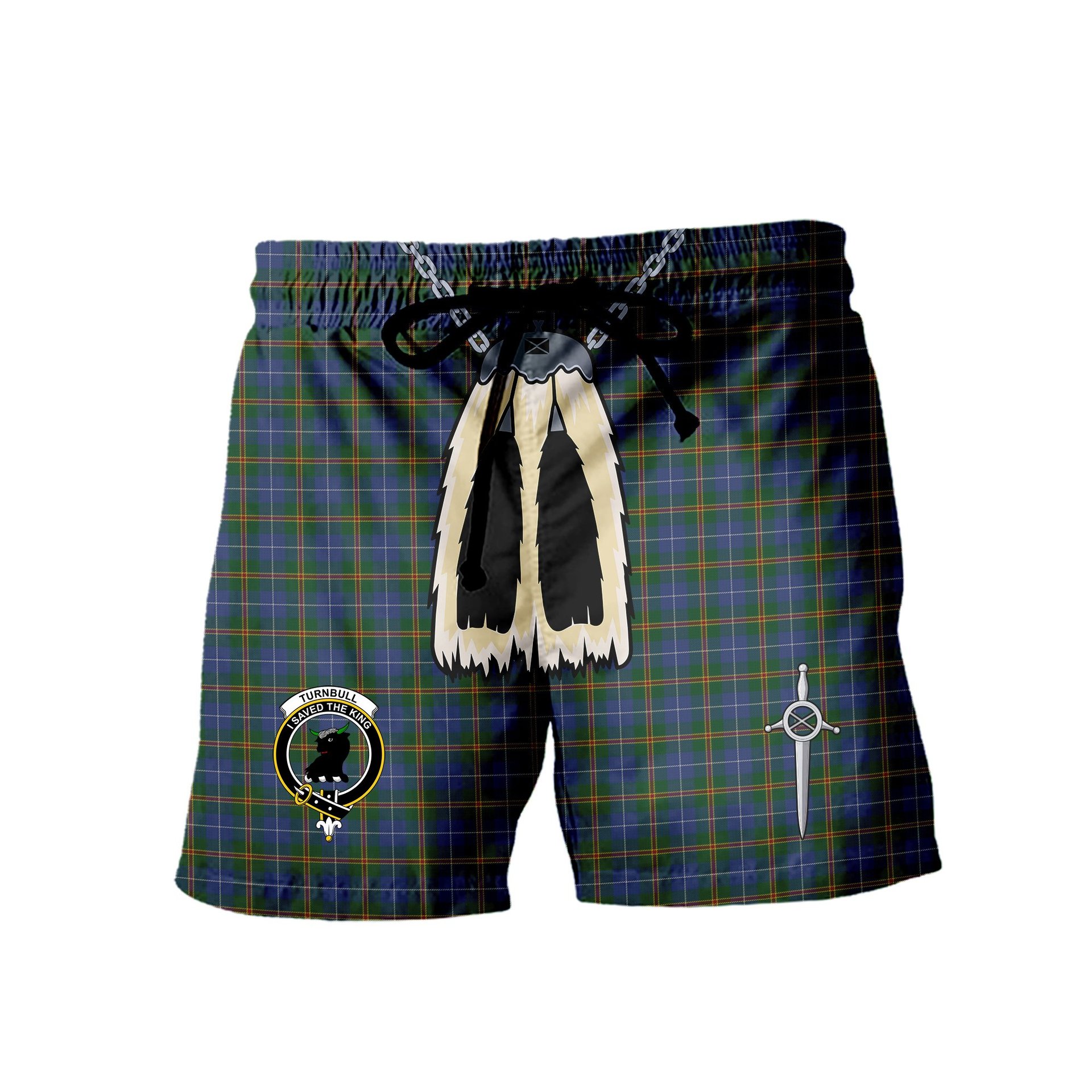 ScotsTee Shop Scottish Turnbull Hunting Clan Crest Men's Highland Kilt Sporran Tartan Shorts
