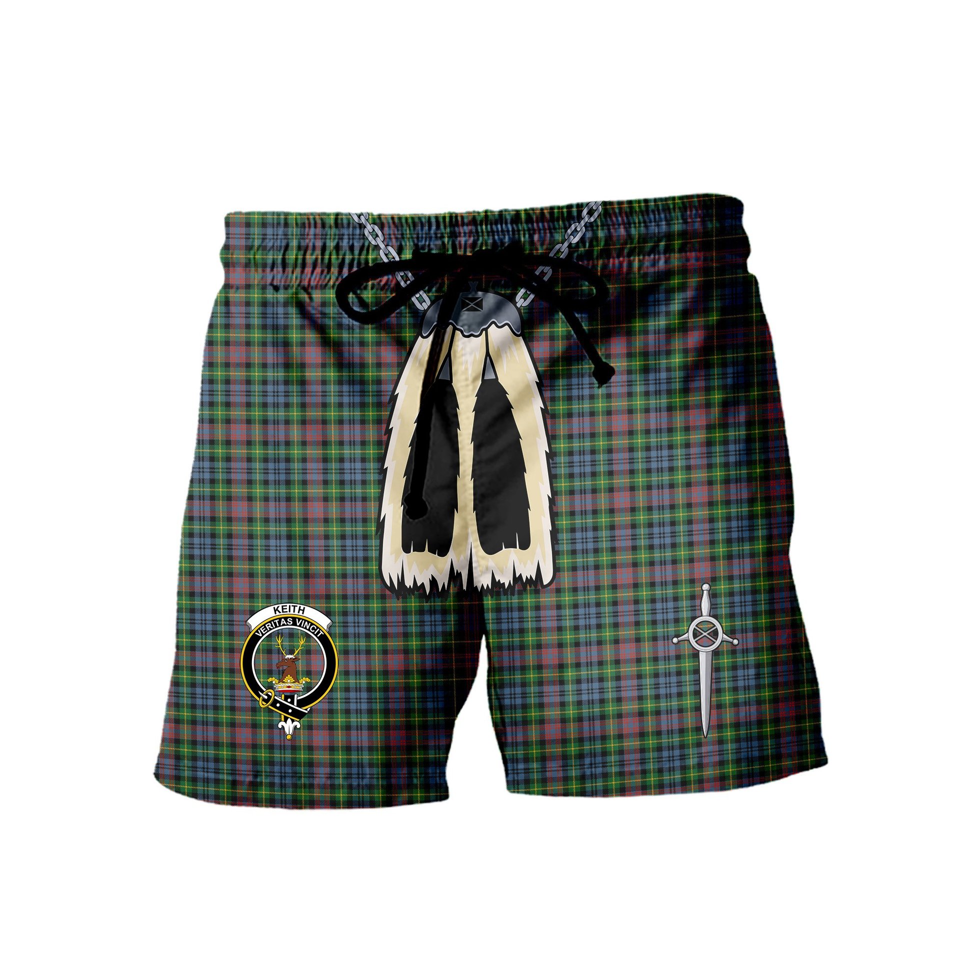 ScotsTee Shop Scottish Keith District Ancient Clan Crest Men's Highland Kilt Sporran Tartan Shorts