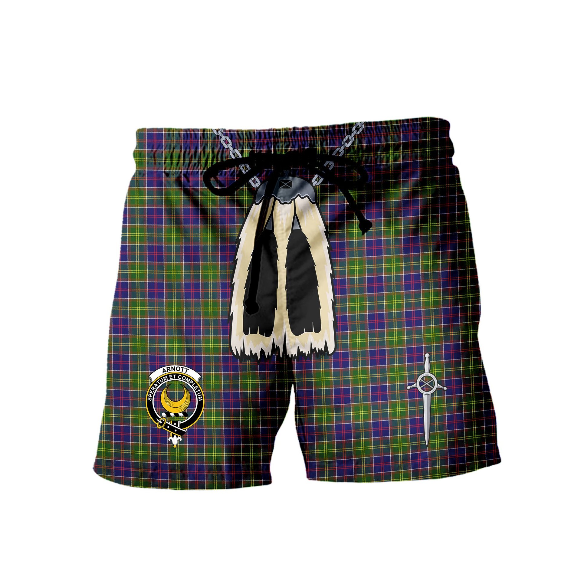 ScotsTee Shop Scottish Arnott Clan Crest Men's Highland Kilt Sporran Tartan Shorts
