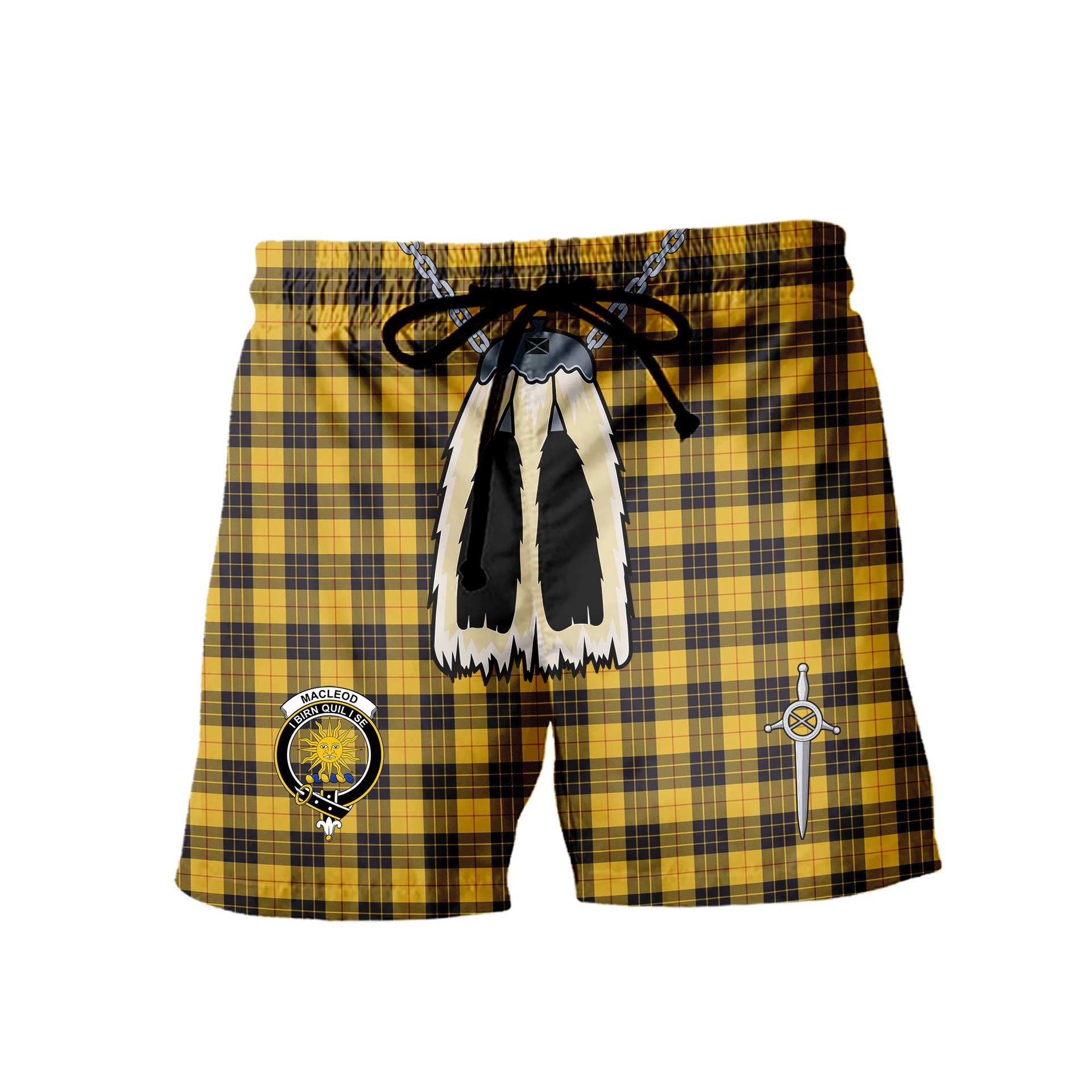 ScotsTee Shop Scottish MacLeod of Lewis Ancient SC Clan Crest Men's Highland Kilt Sporran Tartan Shorts
