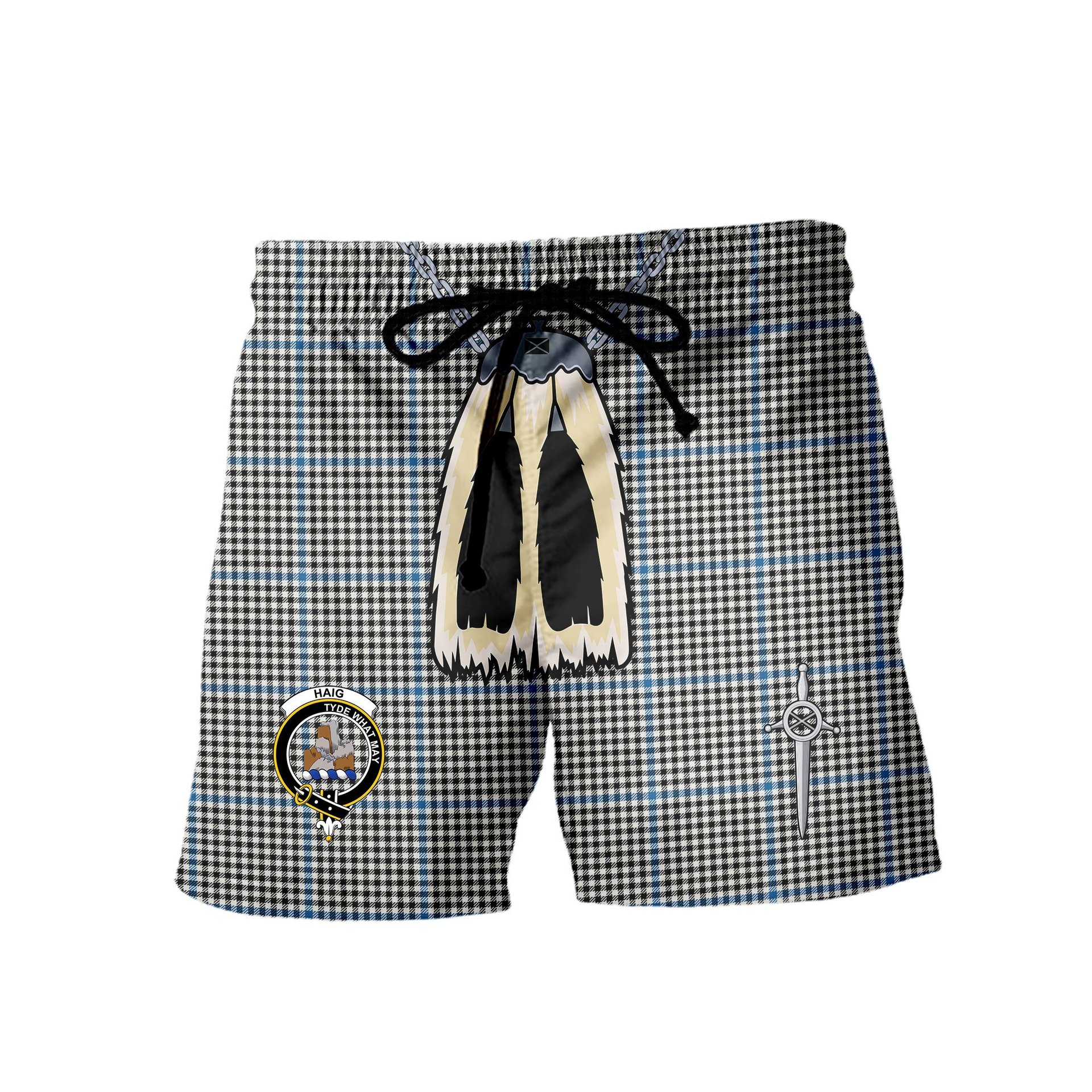 ScotsTee Shop Scottish Haig Ancient Clan Crest Men's Highland Kilt Sporran Tartan Shorts