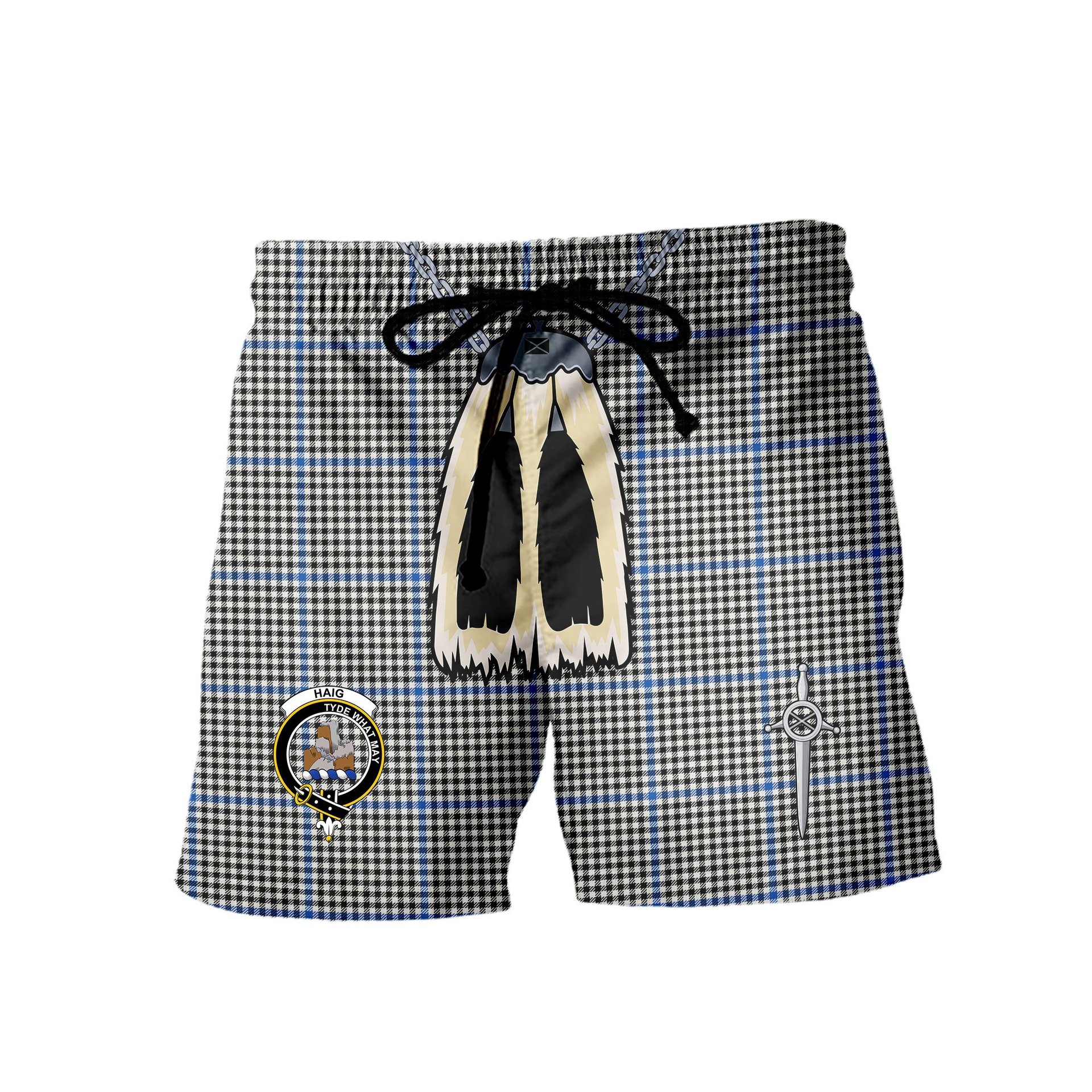 ScotsTee Shop Scottish Haig Modern Clan Crest Men's Highland Kilt Sporran Tartan Shorts