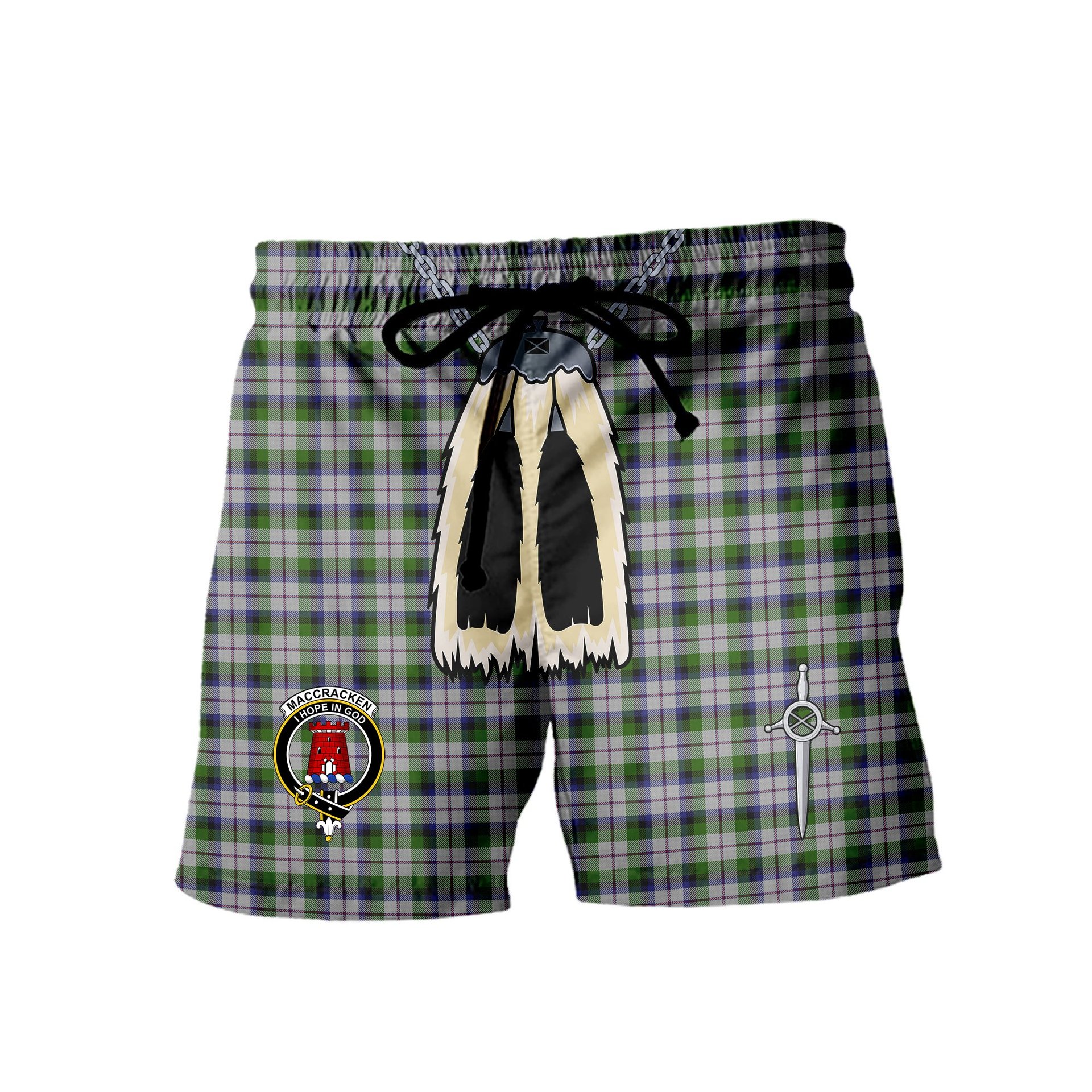 ScotsTee Shop Scottish MacCracken Dress Clan Crest Men's Highland Kilt Sporran Tartan Shorts